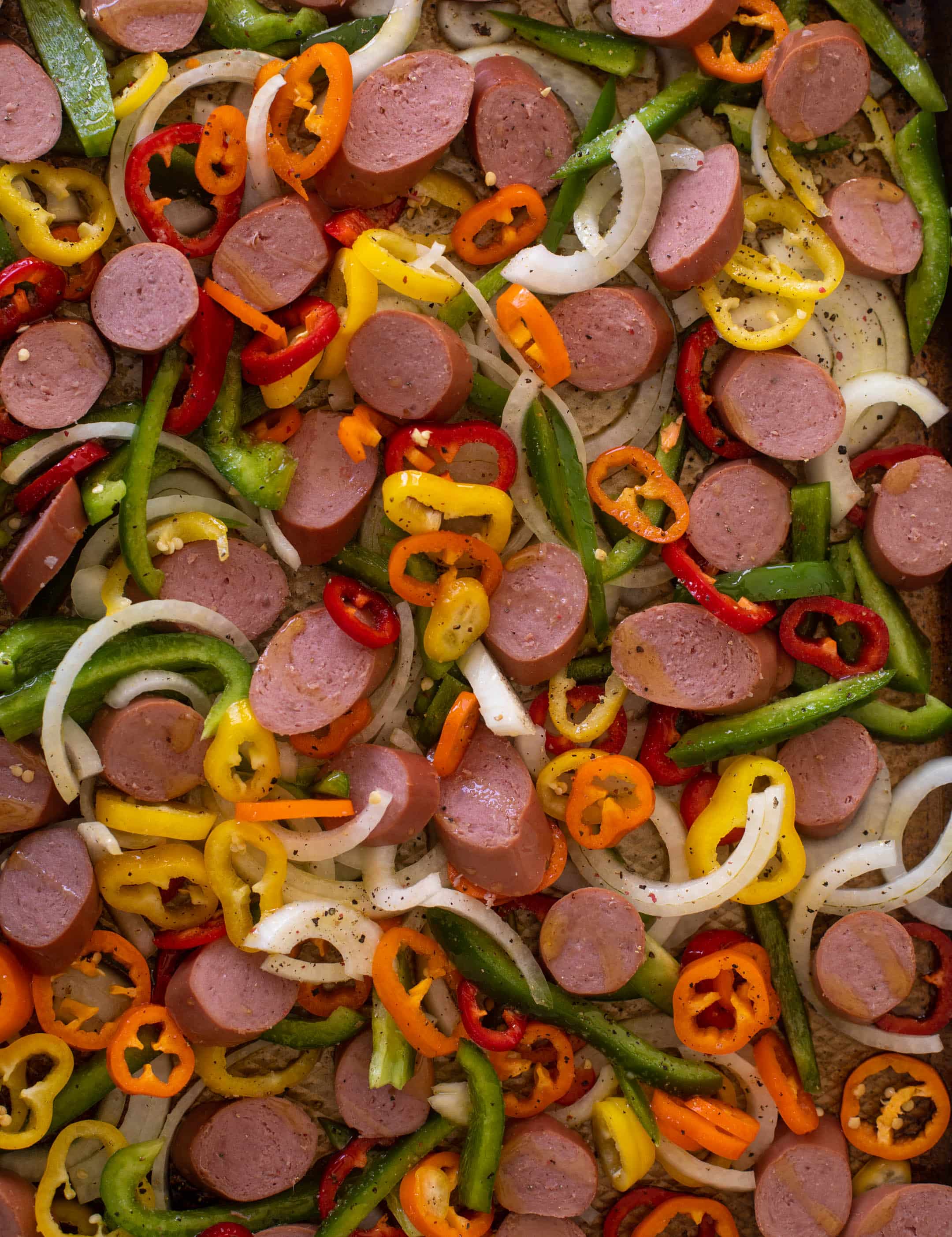 sheet pan smoked sausage tortellini and vegetables