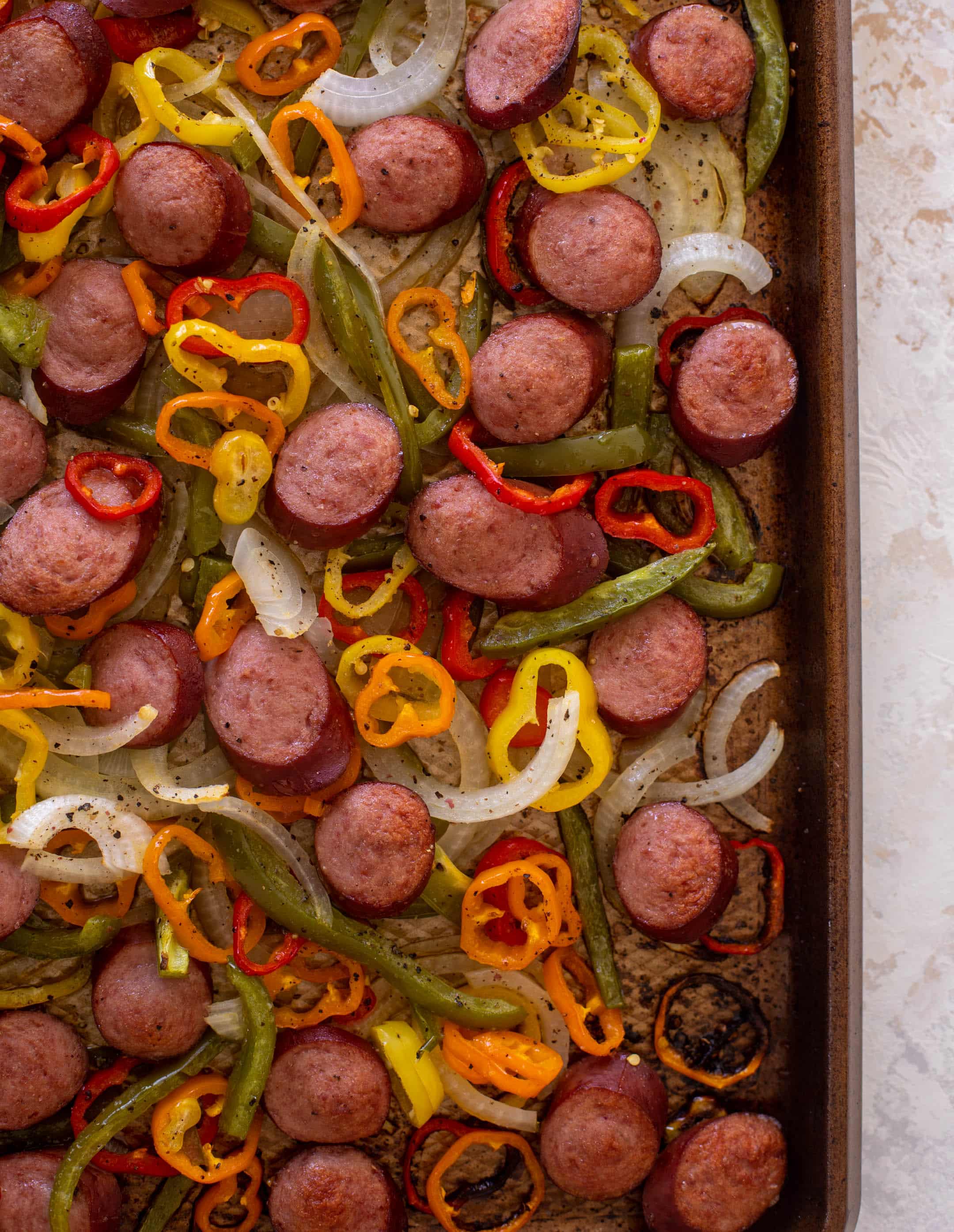 sheet pan smoked sausage tortellini and vegetables