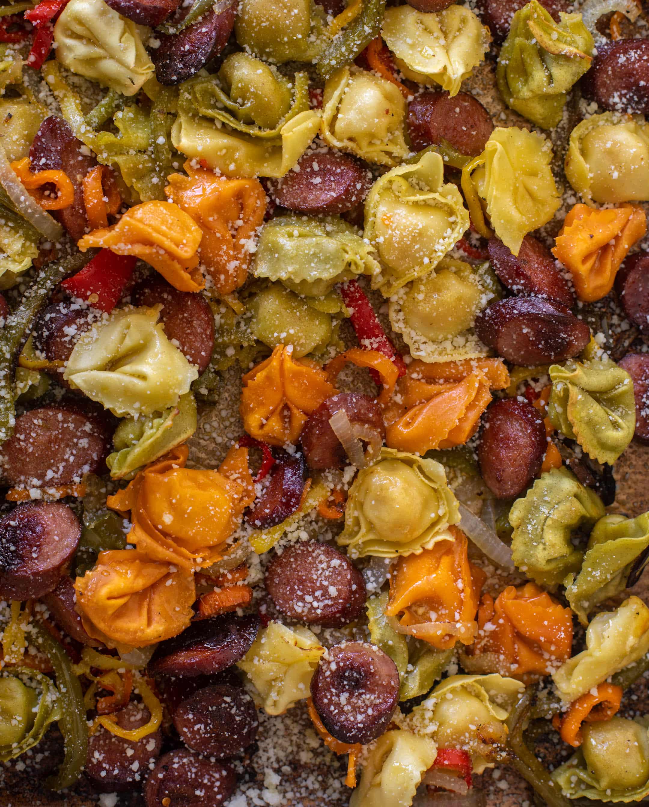 sheet pan smoked sausage tortellini and vegetables