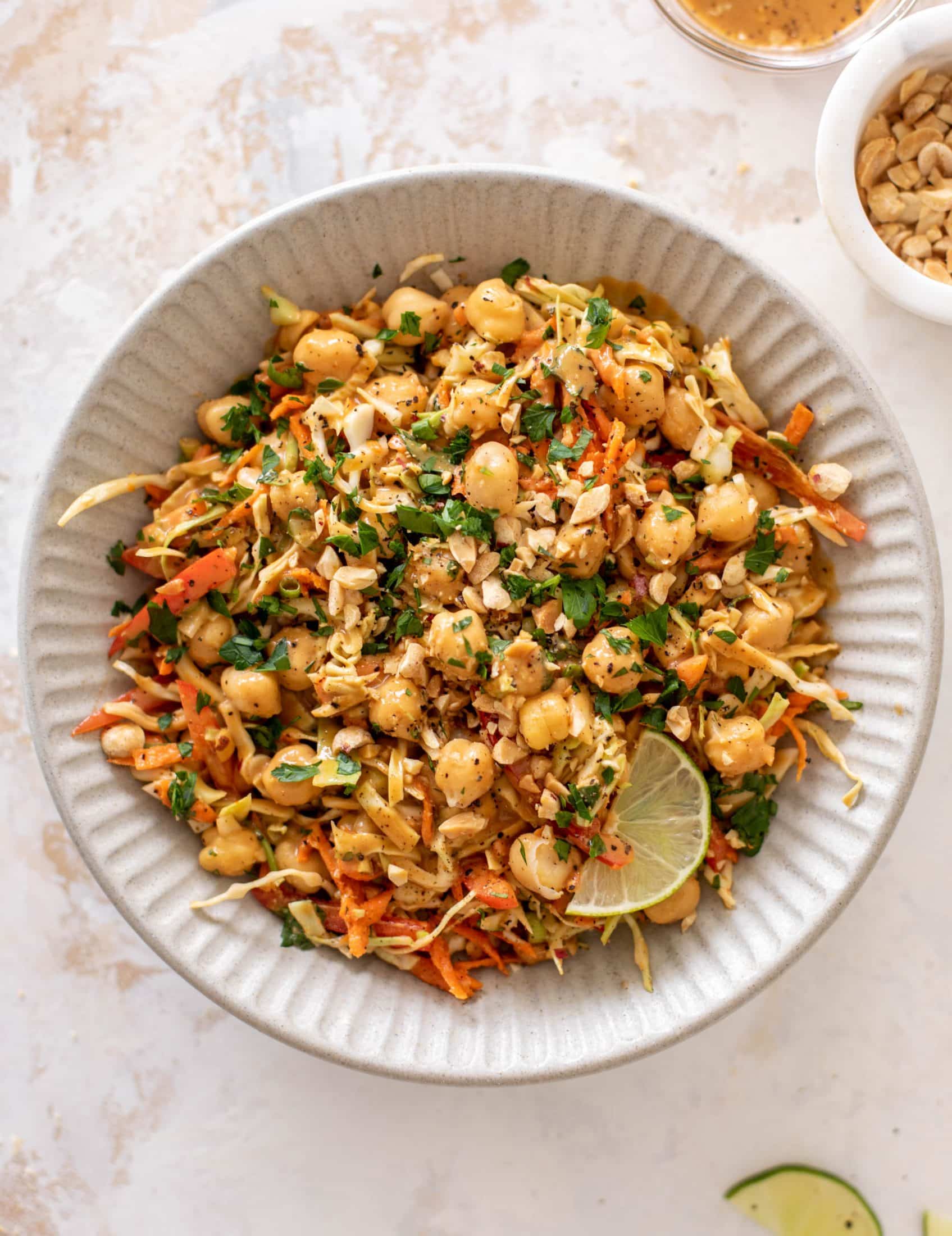 chickpea crunch salad with peanut dressing
