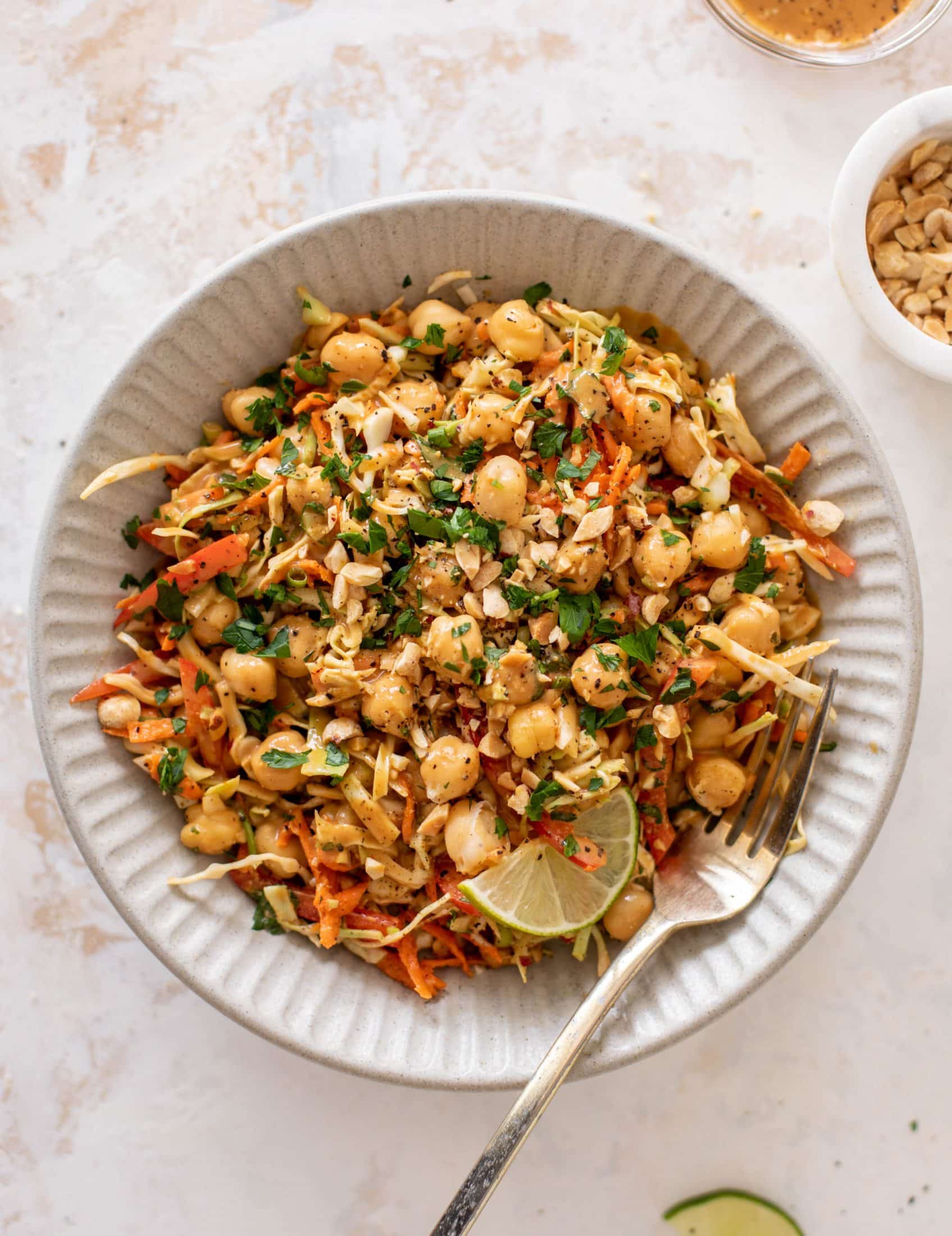 chickpea crunch salad with peanut dressing