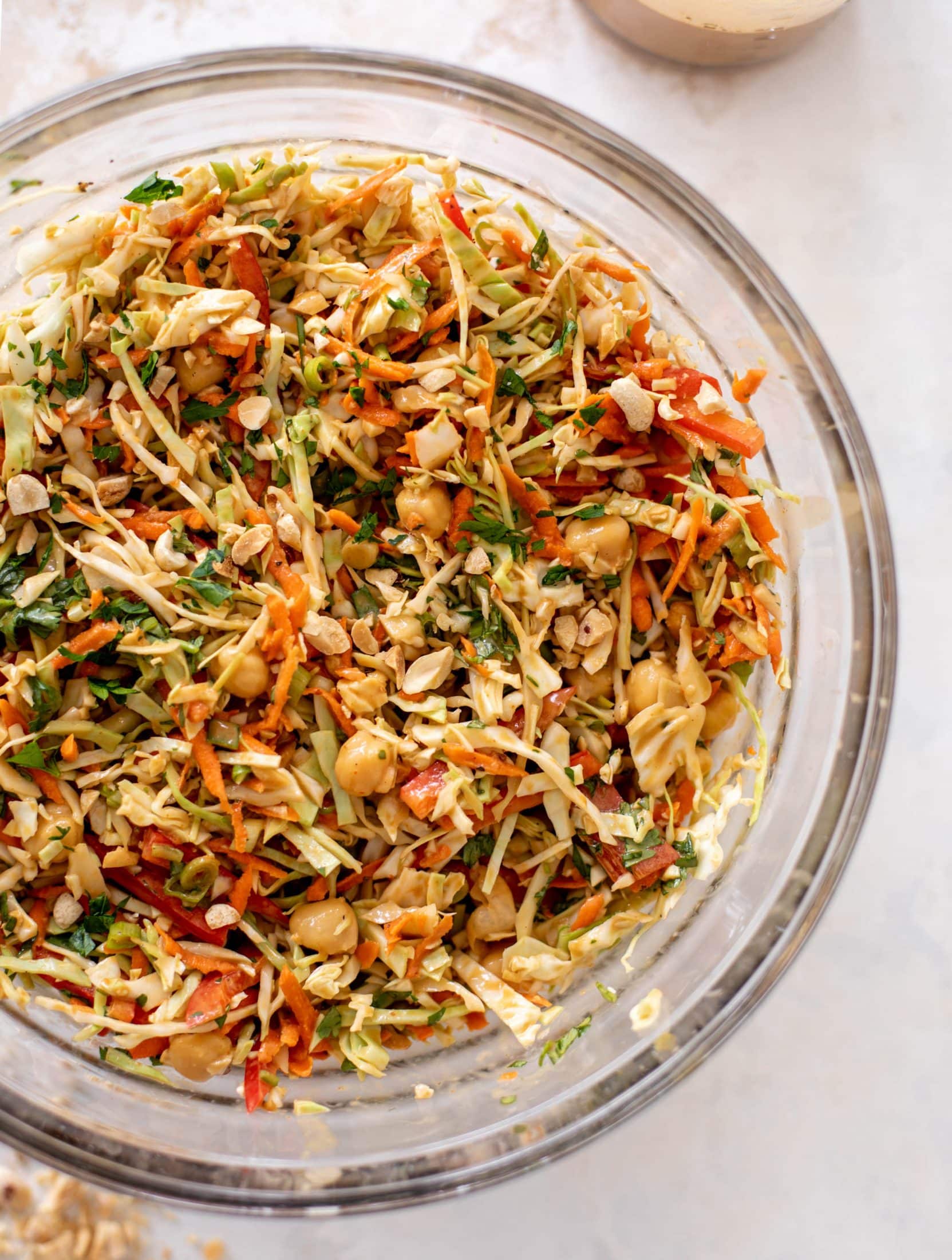 chickpea crunch salad with peanut dressing