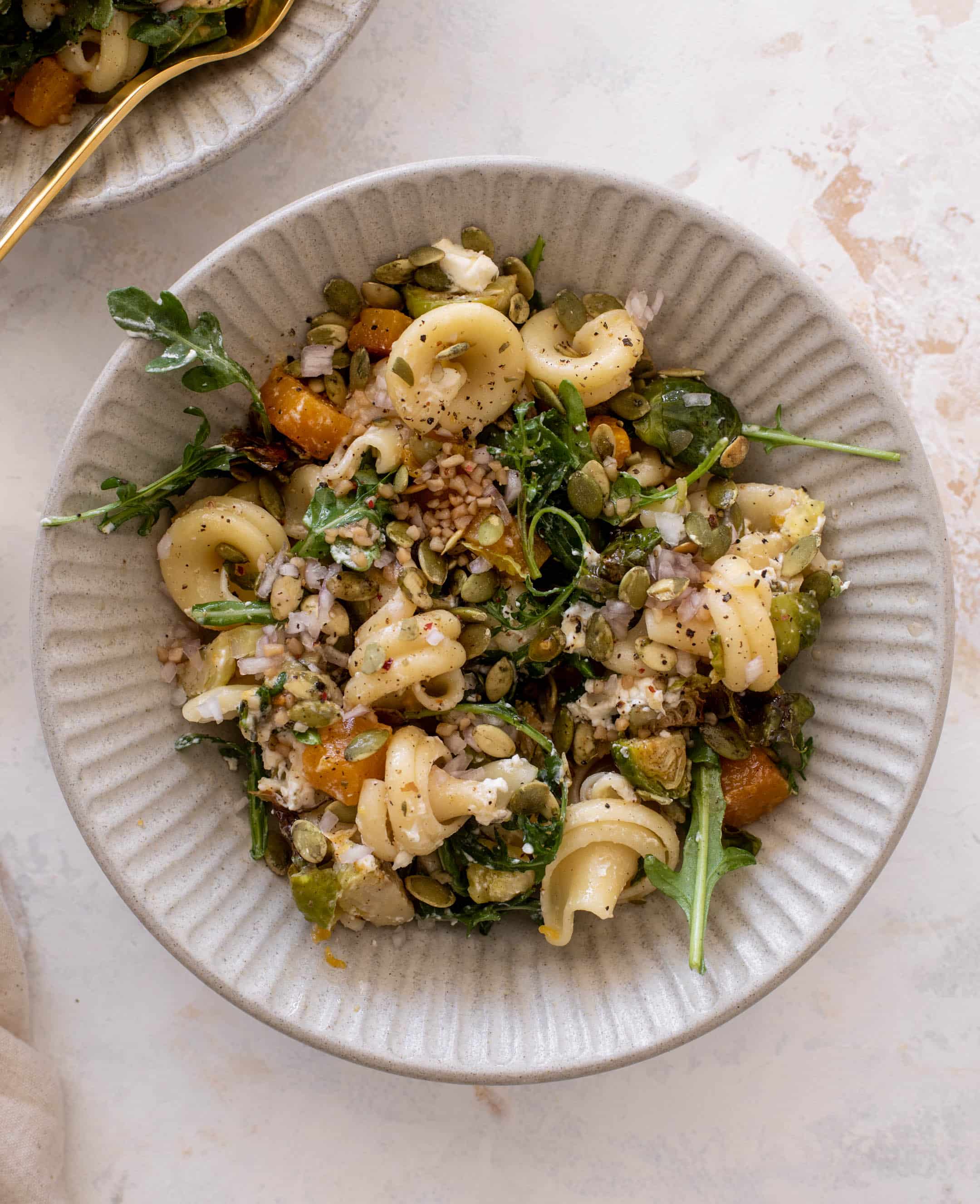 fall pasta salad with maple vinaigrette