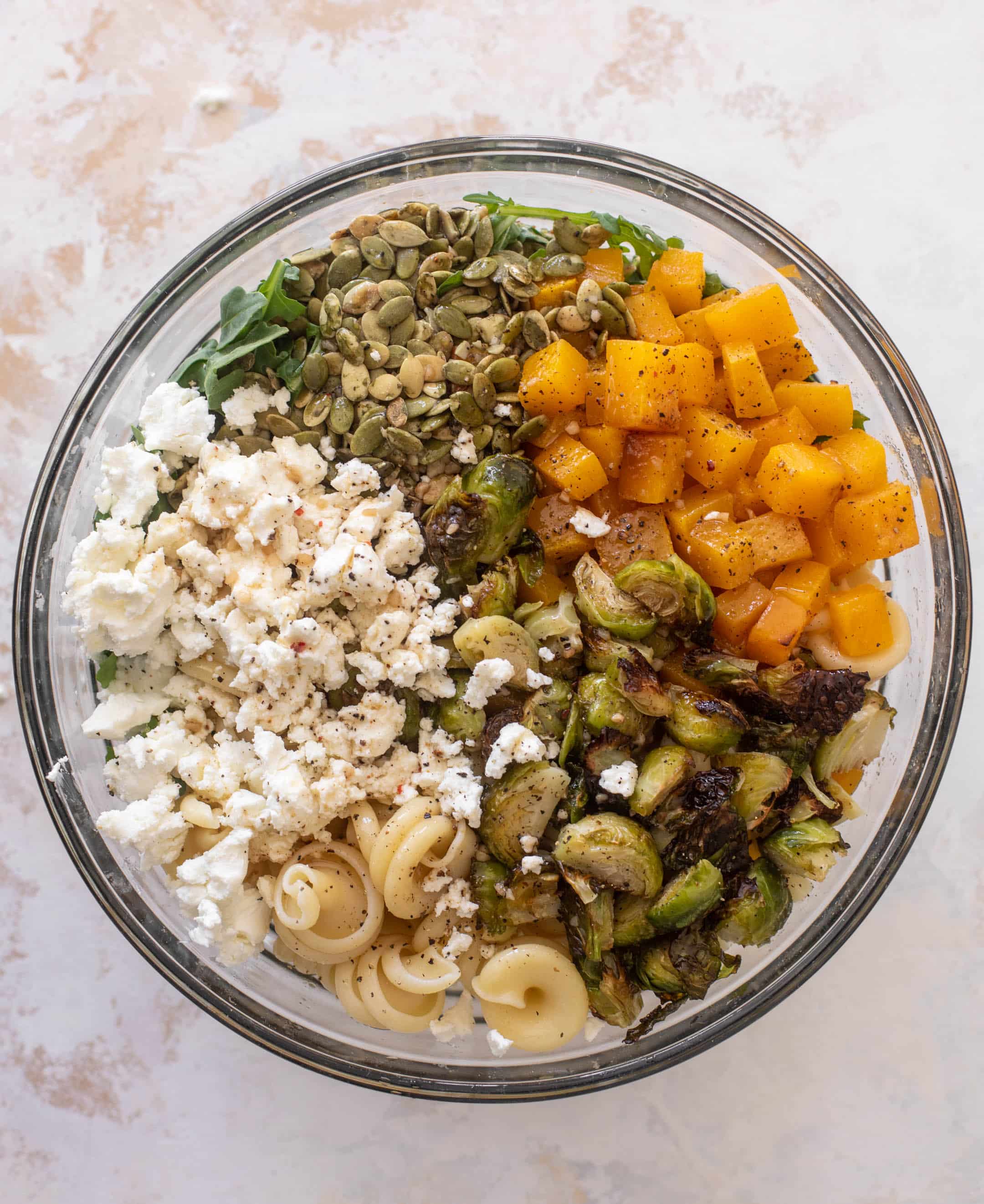 fall pasta salad with maple vinaigrette