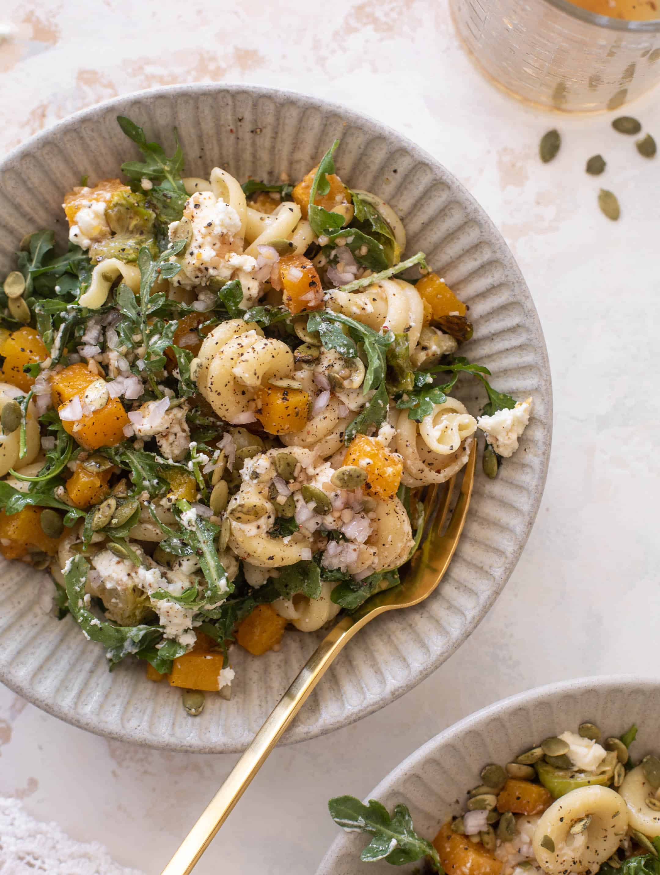 fall pasta salad with maple vinaigrette