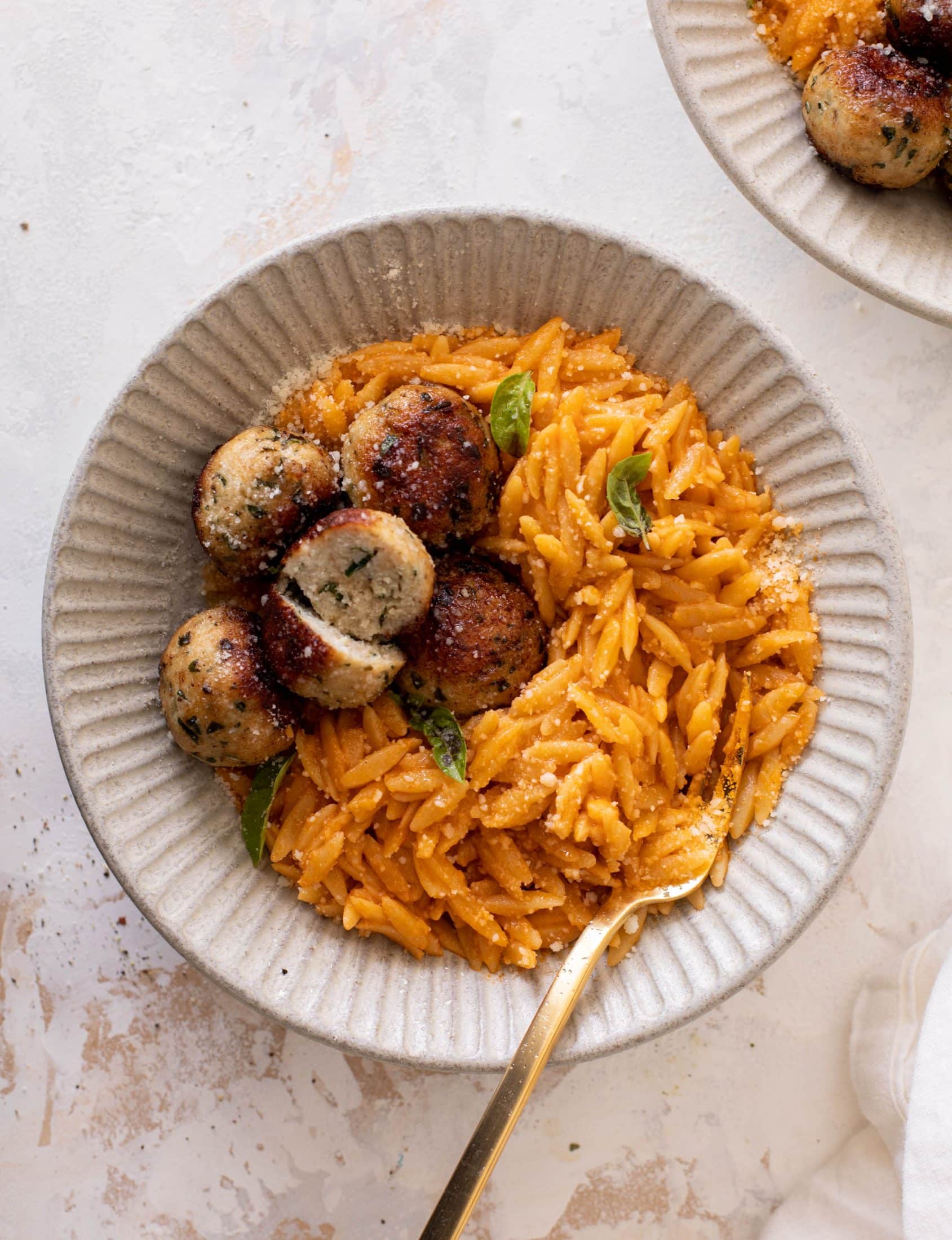 parmesan chicken meatballs with tomato orzo