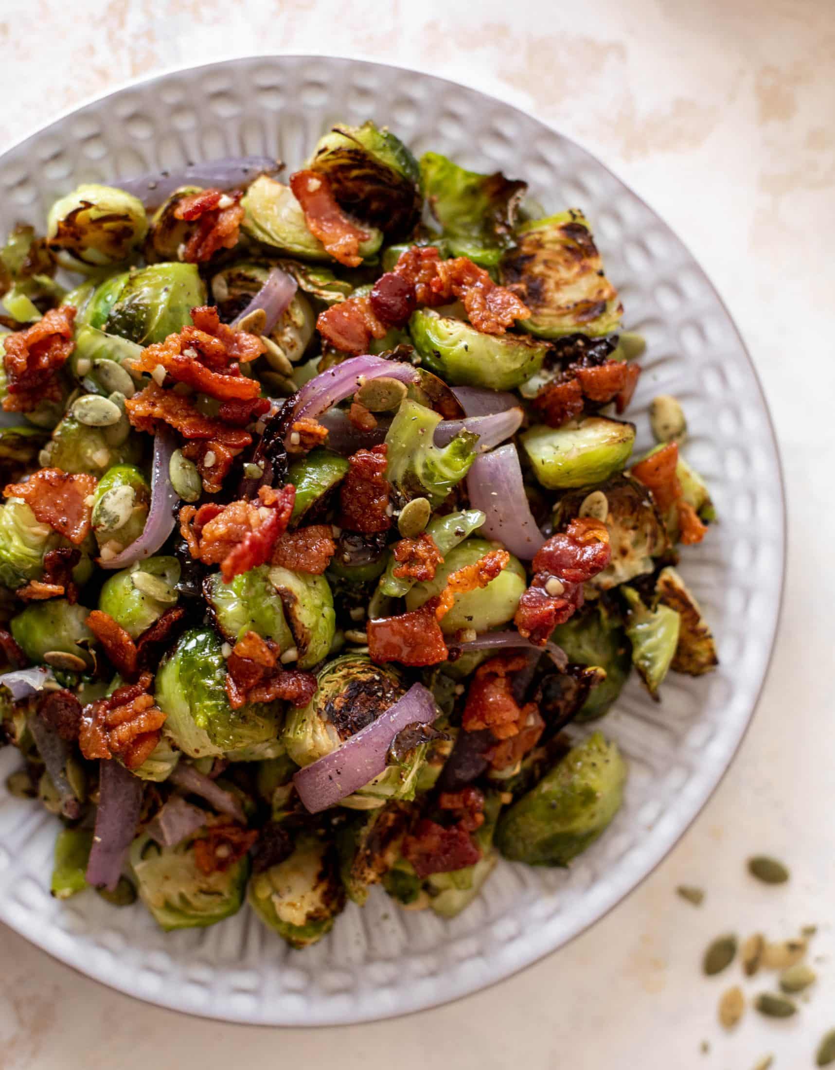 roasted brussels sprouts with hot bacon vinaigrette