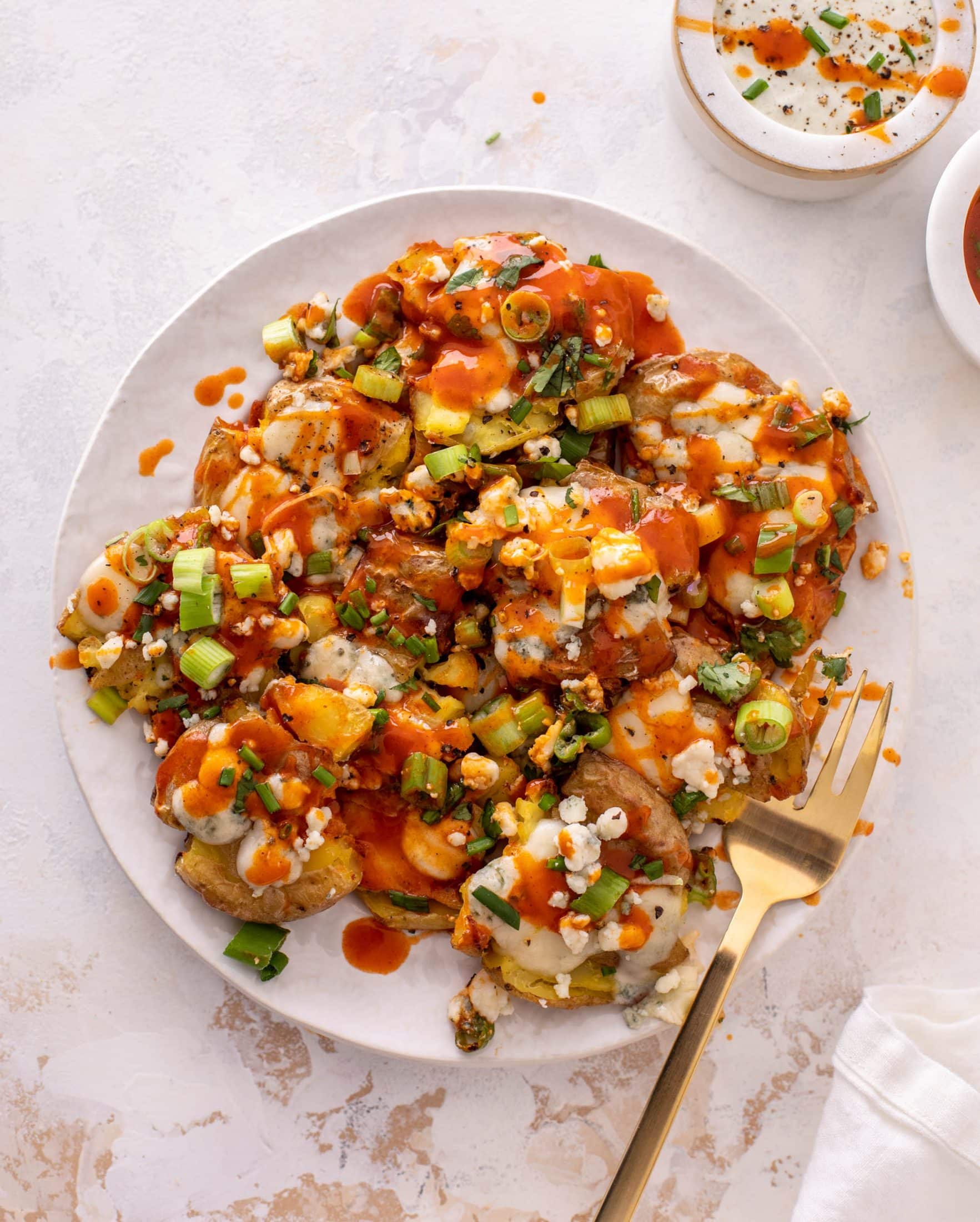 crispy buffalo wing smashed potatoes
