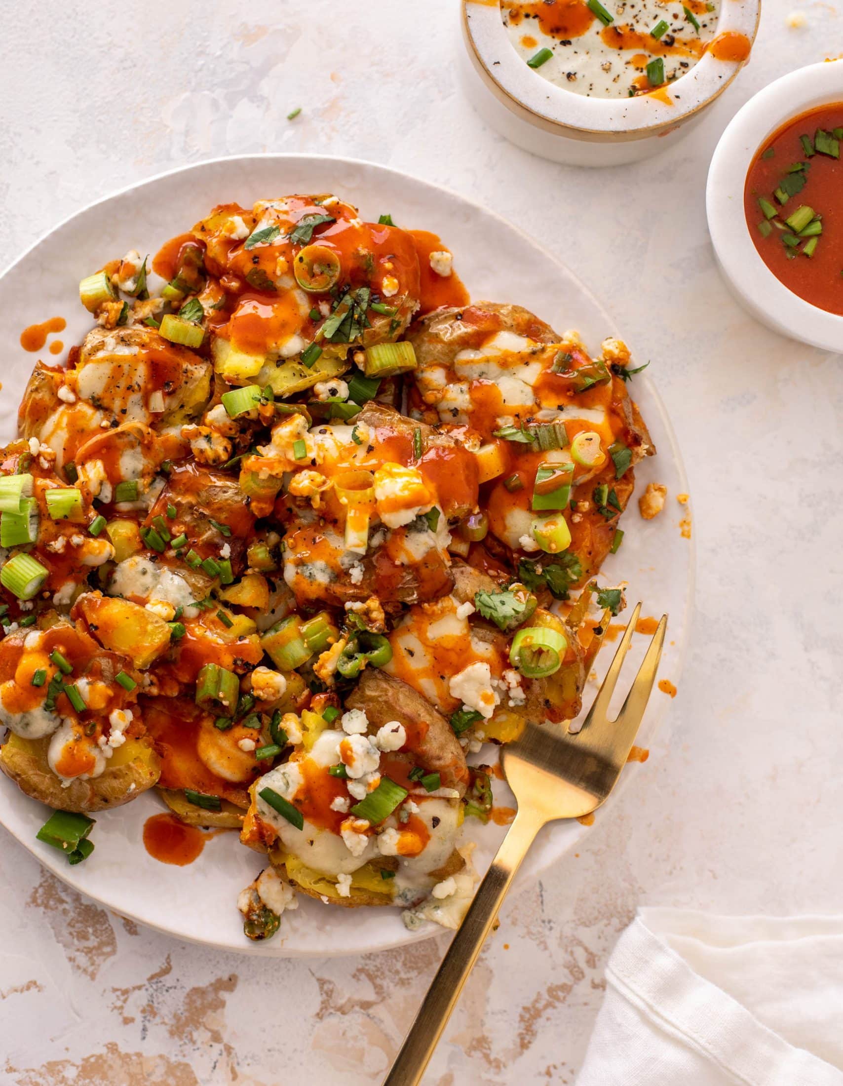 crispy buffalo wing smashed potatoes