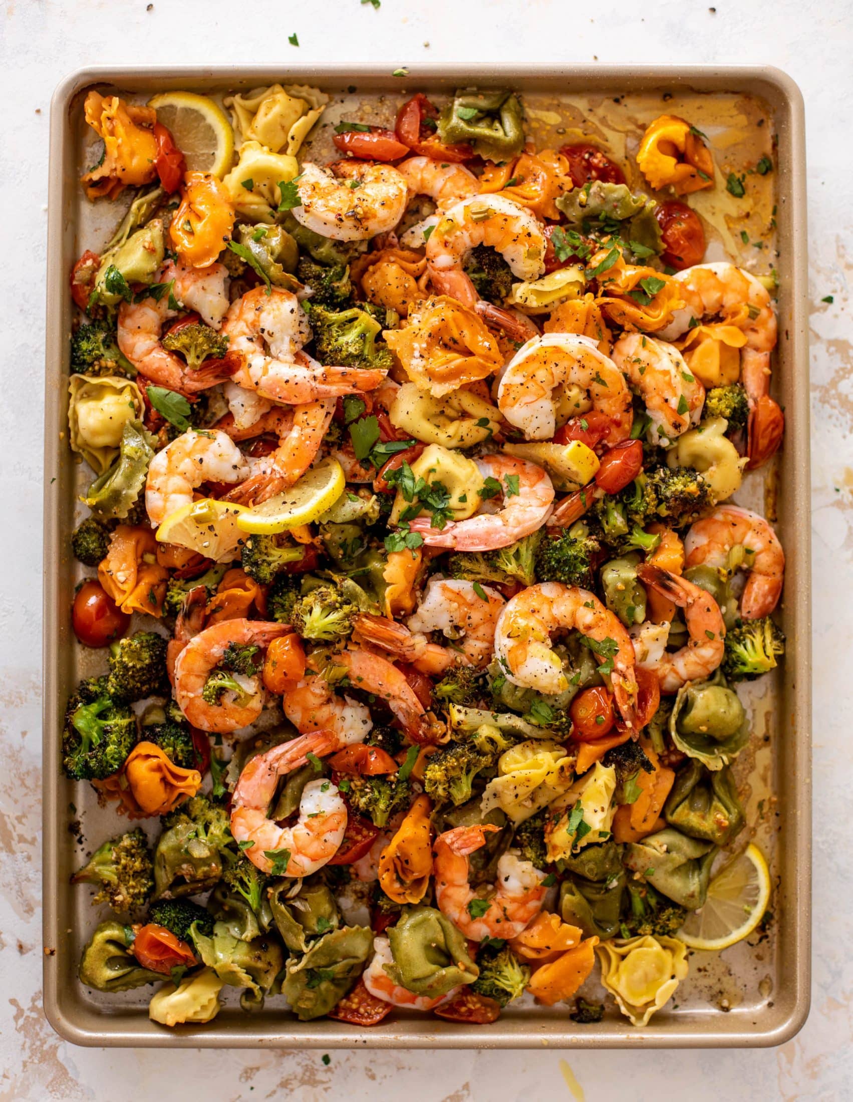 sheet pan shrimp tortellini & vegetables