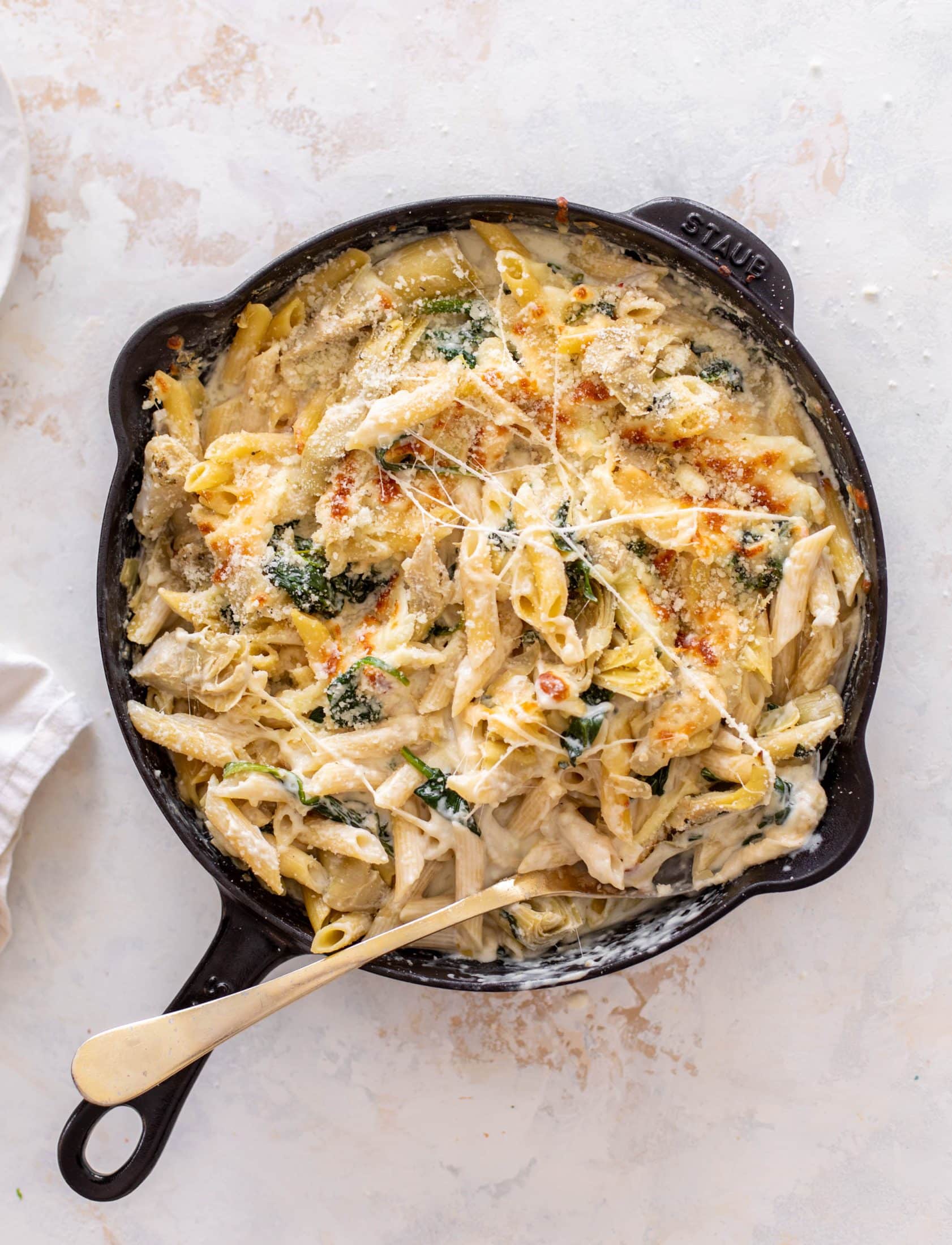 spinach artichoke pasta skillet