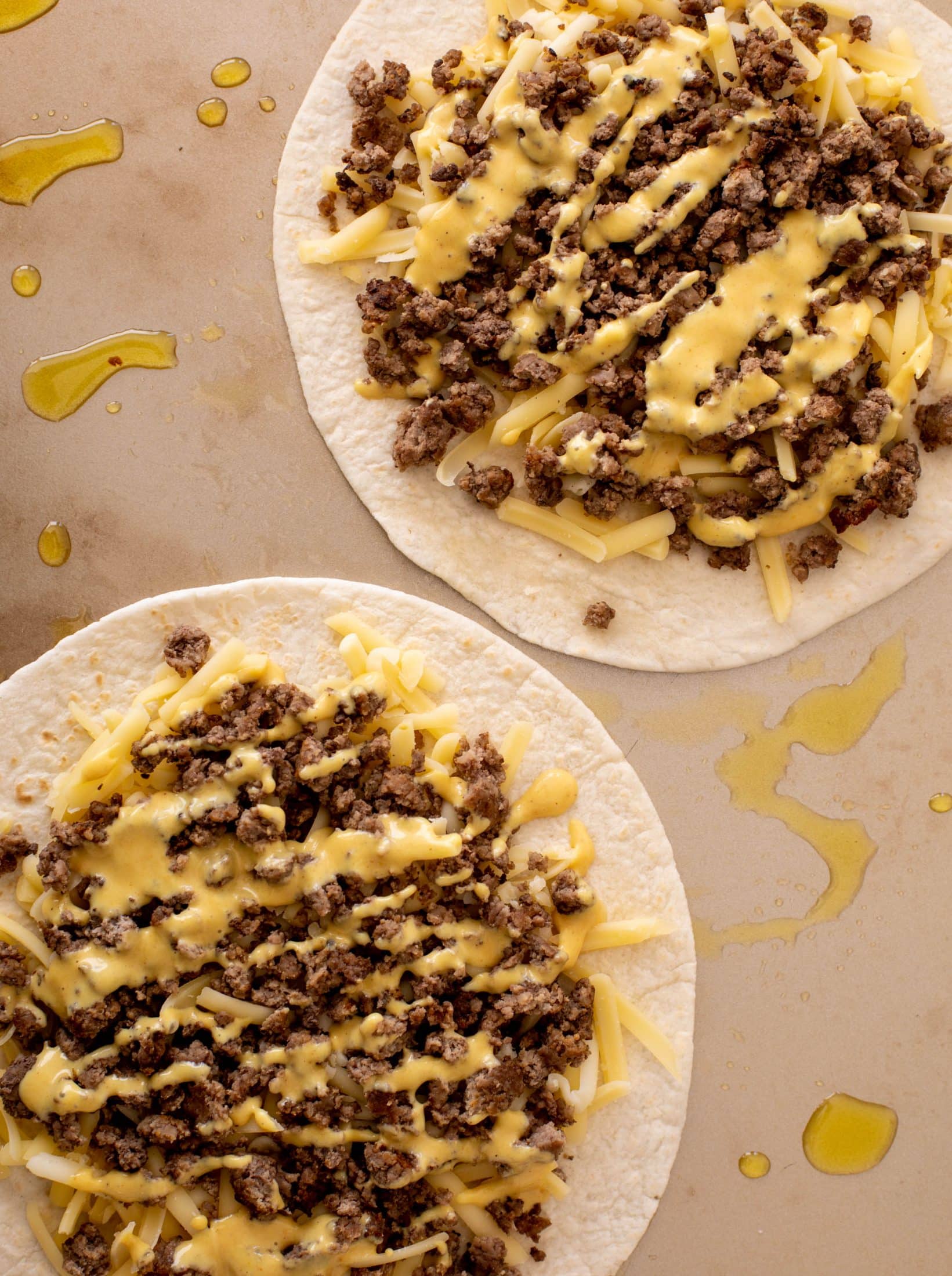 crispy baked cheeseburger quesadillas