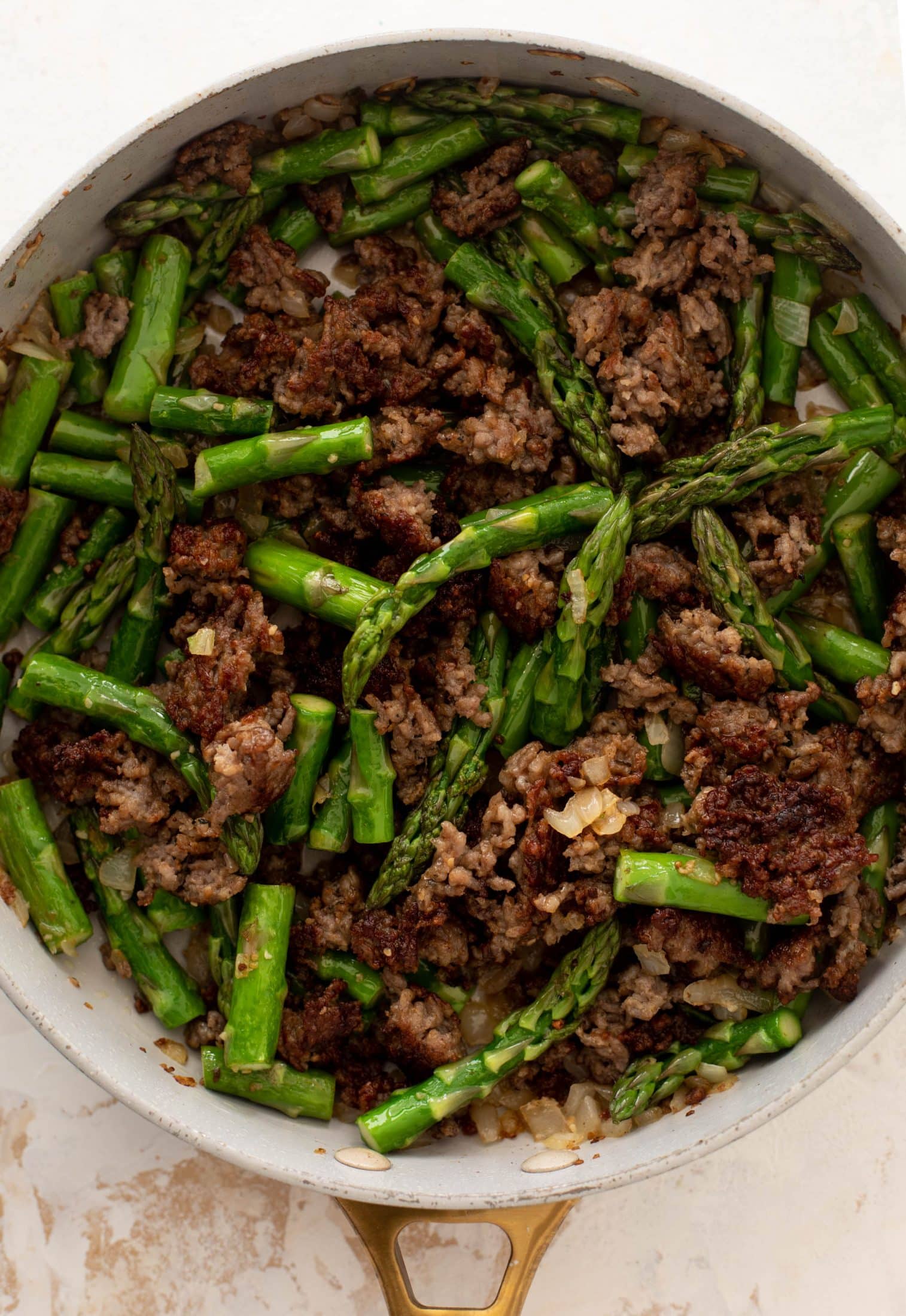 crispy sausage asparagus pasta