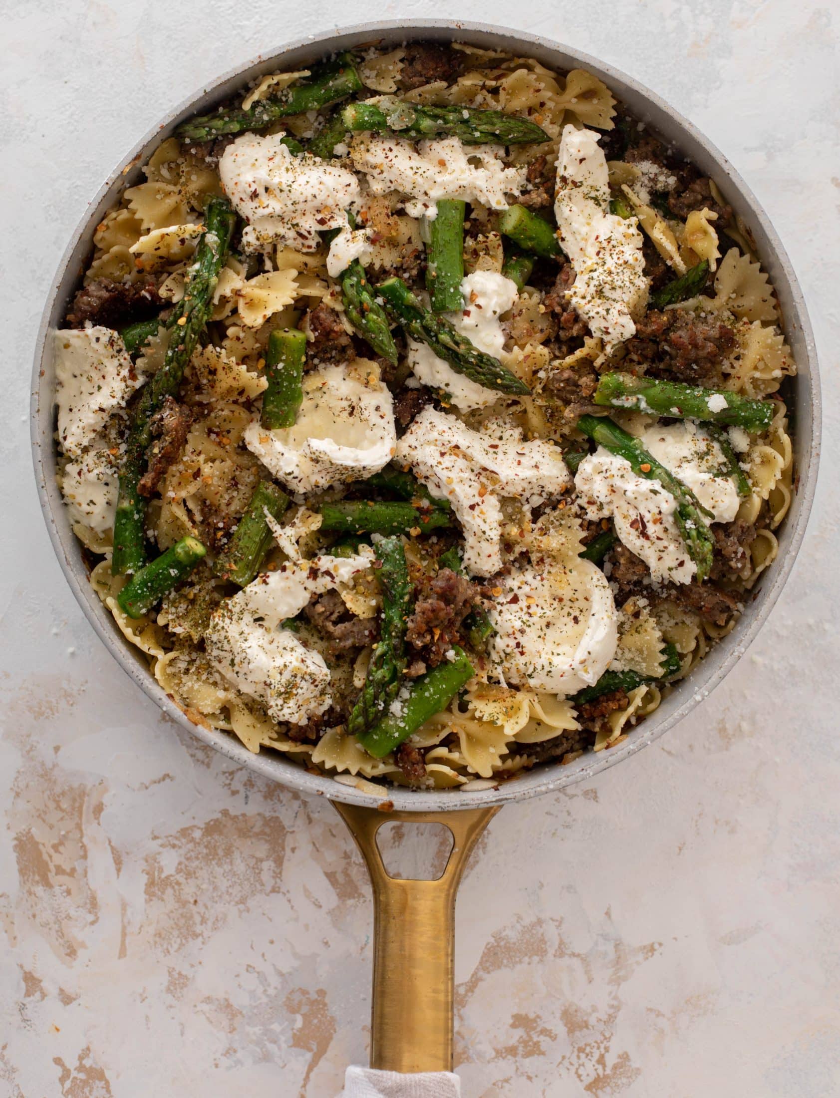 crispy sausage asparagus pasta