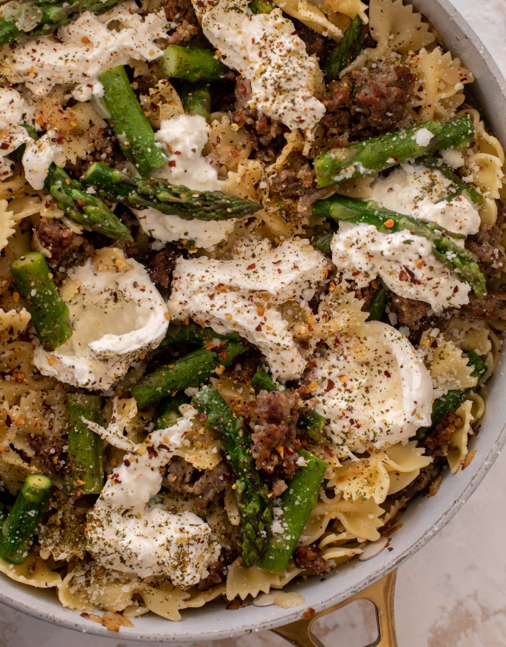 crispy sausage asparagus pasta
