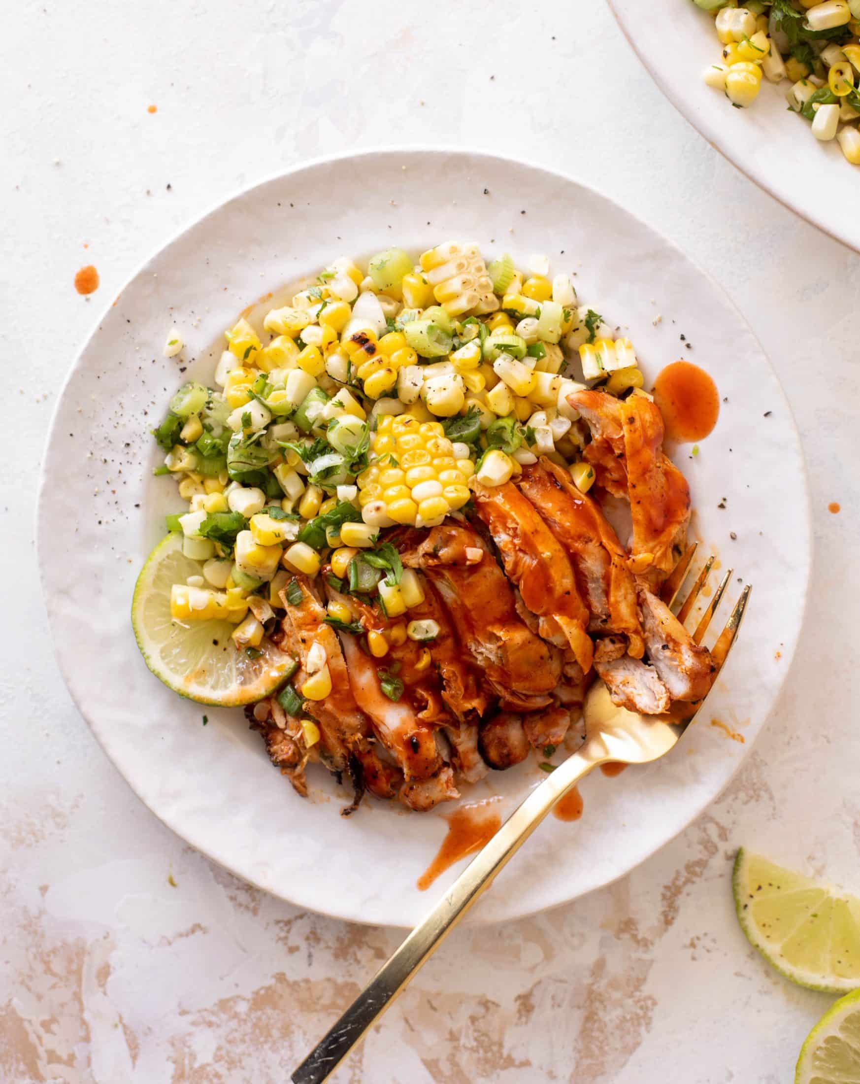 grilled buffalo chicken with corn salad