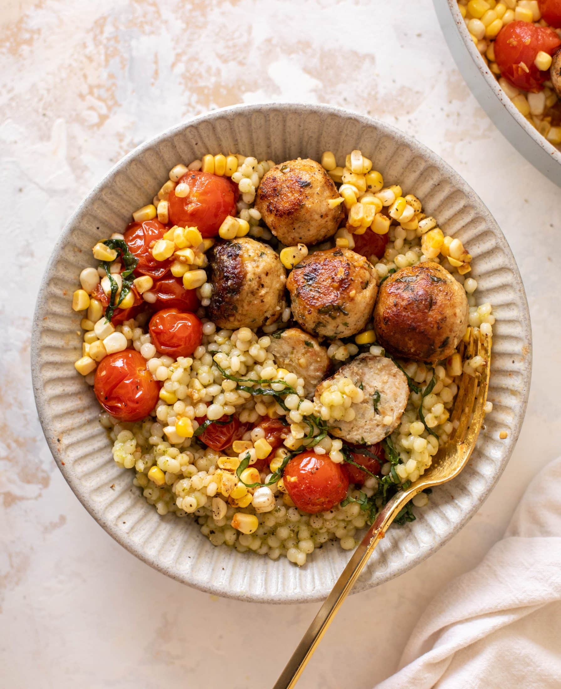 basil chicken meatballs with summer couscous