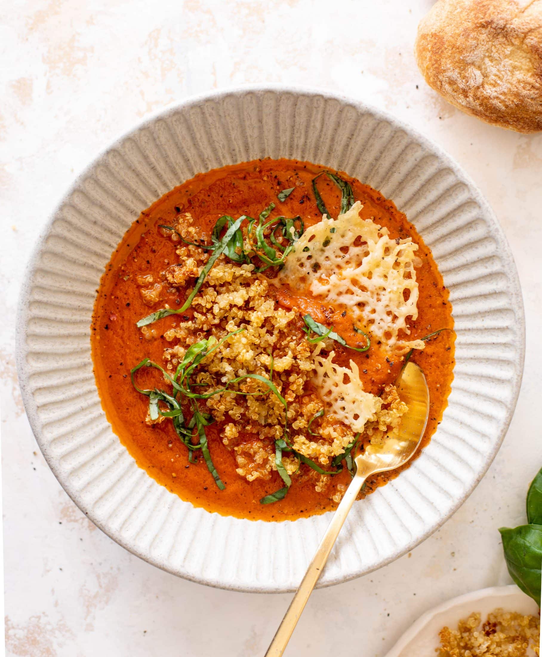 tomato soup with crispy quinoa