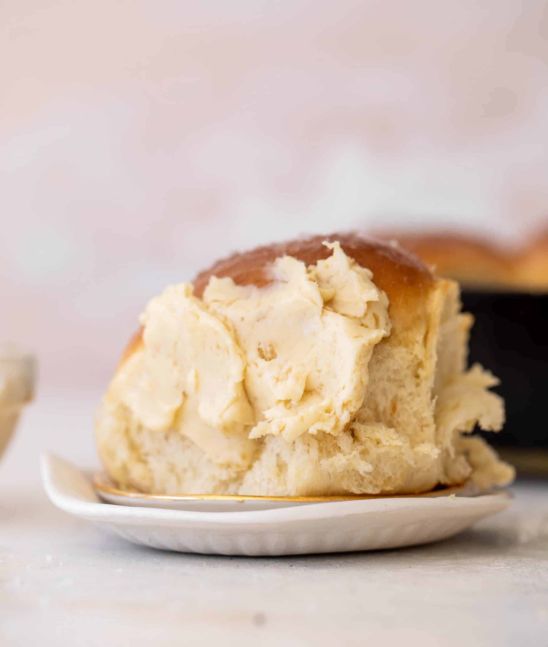 fluffy brioche dinner rolls with salted maple butter
