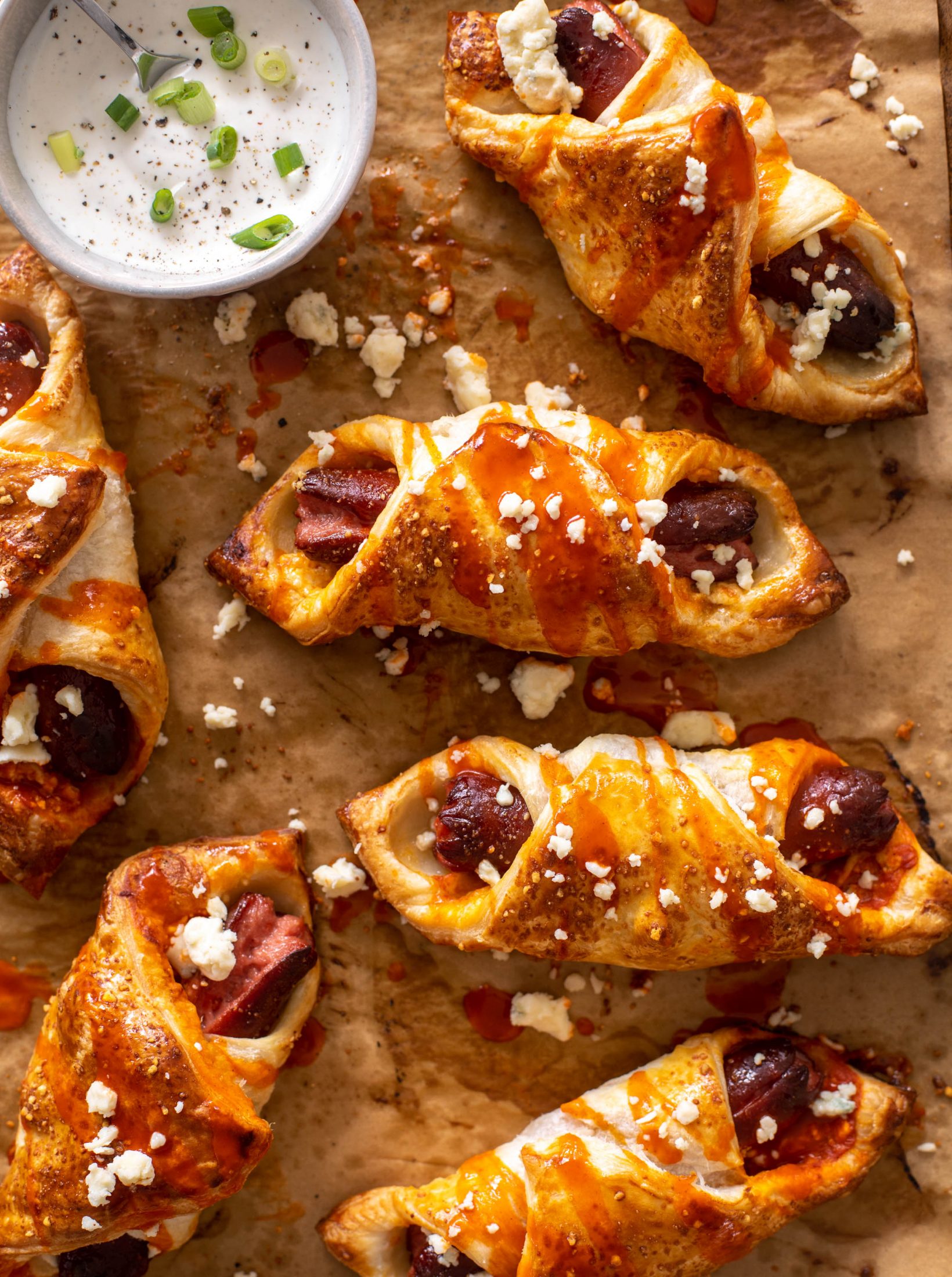 buffalo wing puff pastry hot dogs