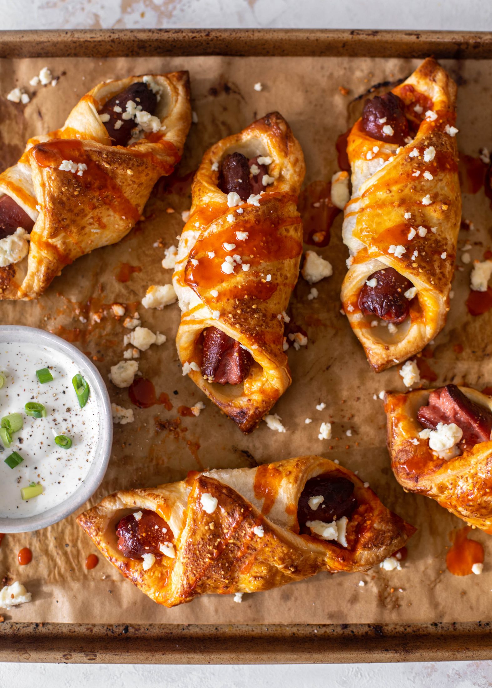 buffalo wing puff pastry hot dogs