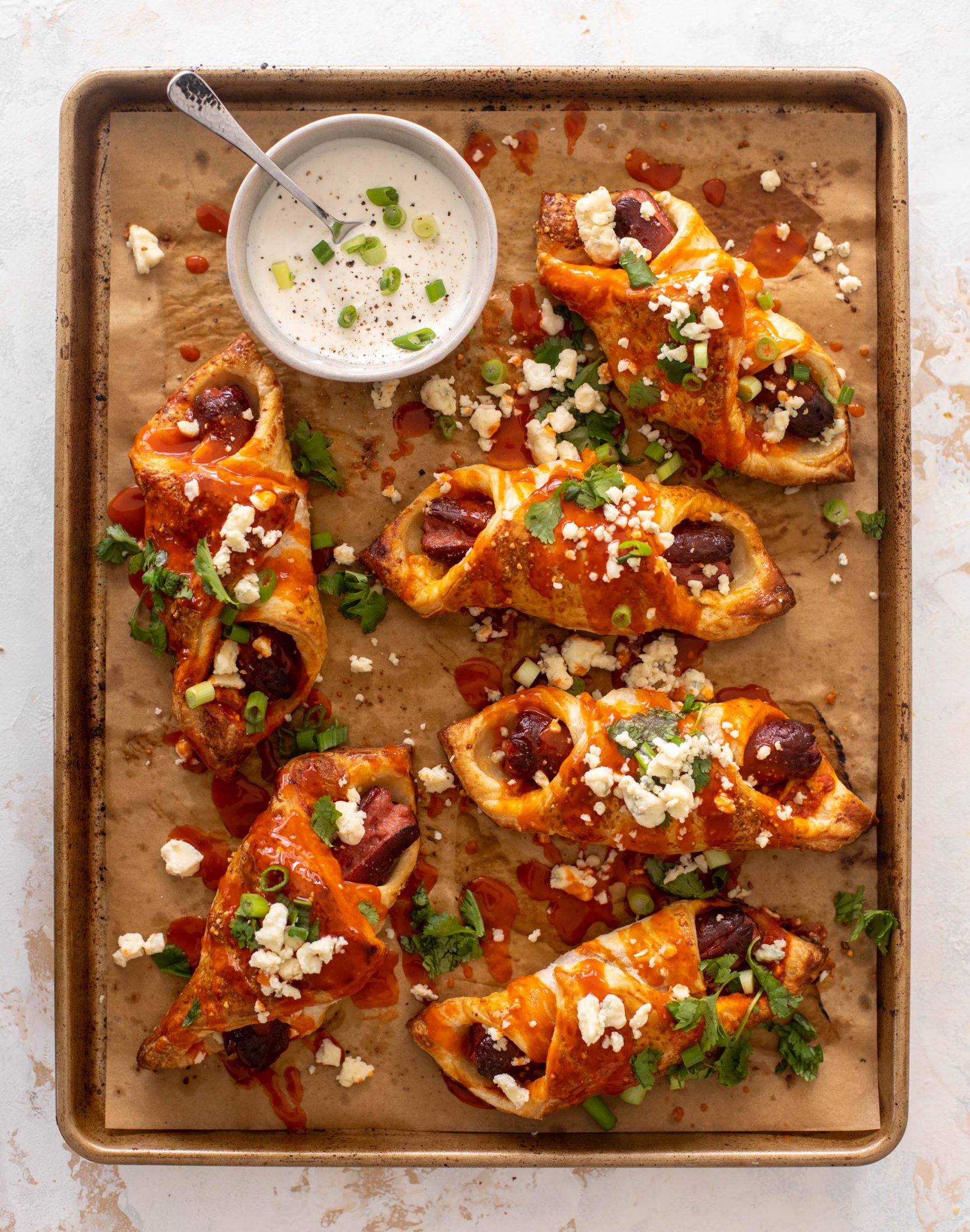 buffalo wing puff pastry hot dogs