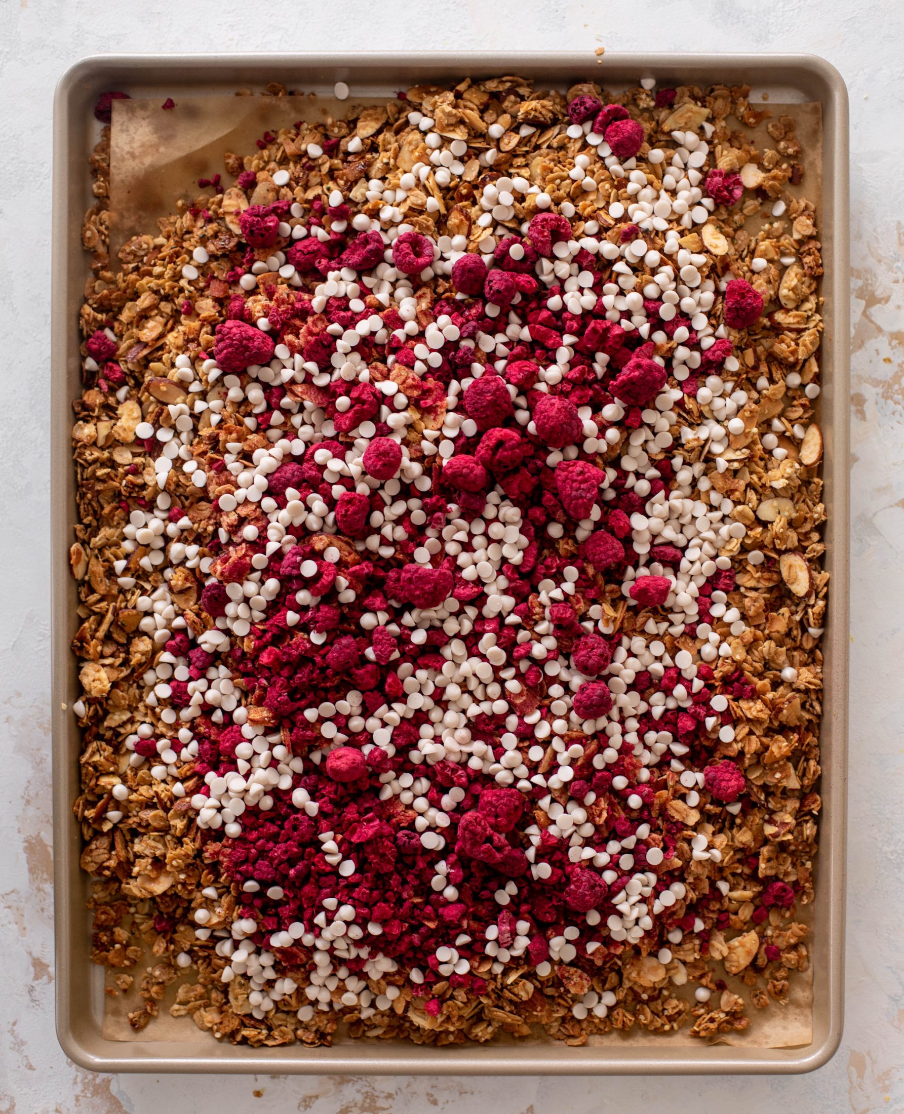 white chocolate raspberry granola