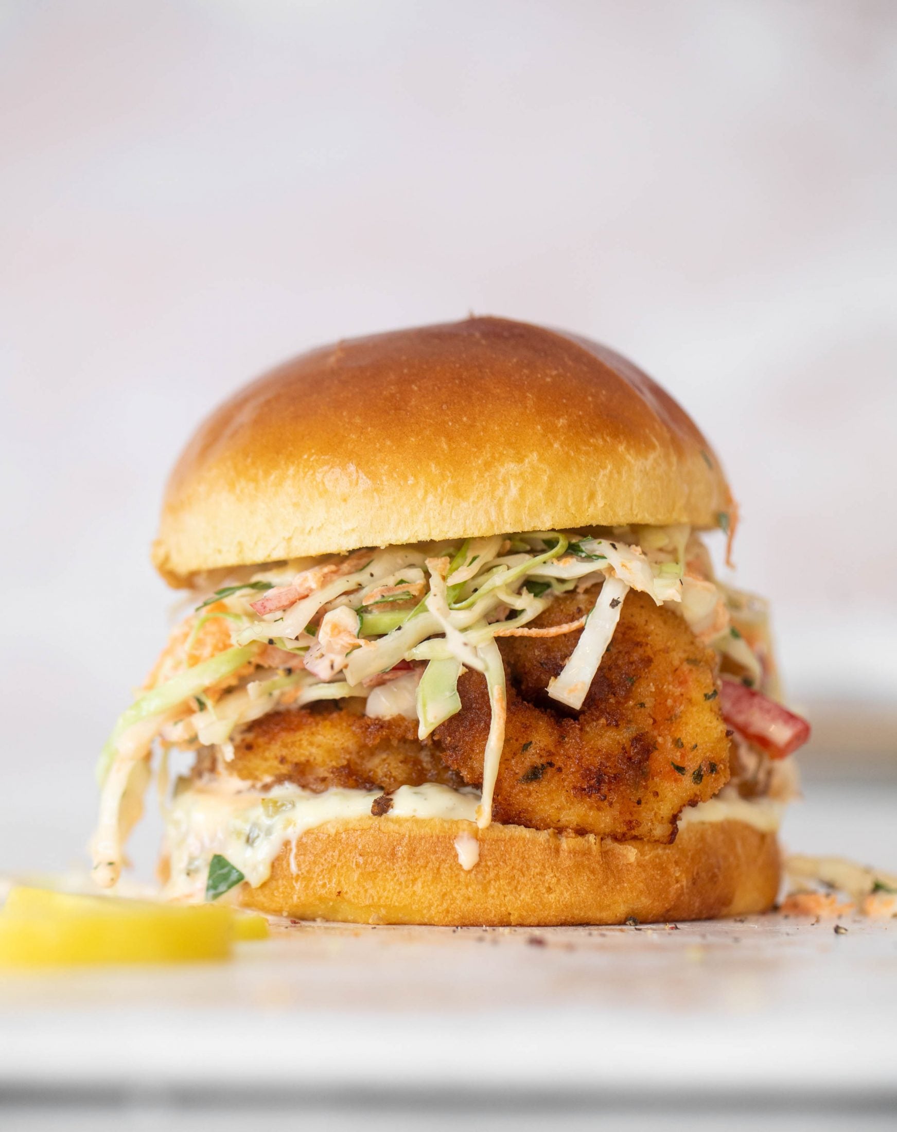 crispy shrimp sandwiches with lime slaw