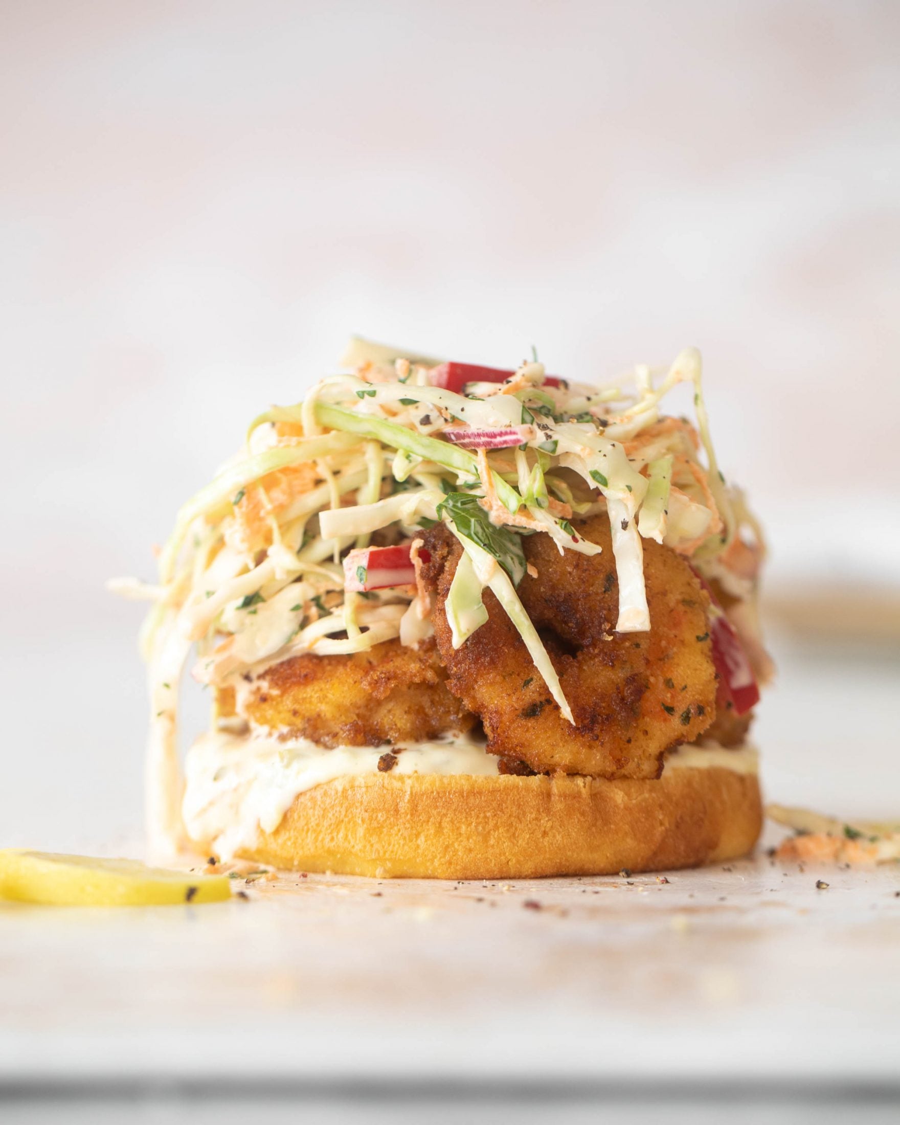crispy shrimp sandwiches with lime slaw