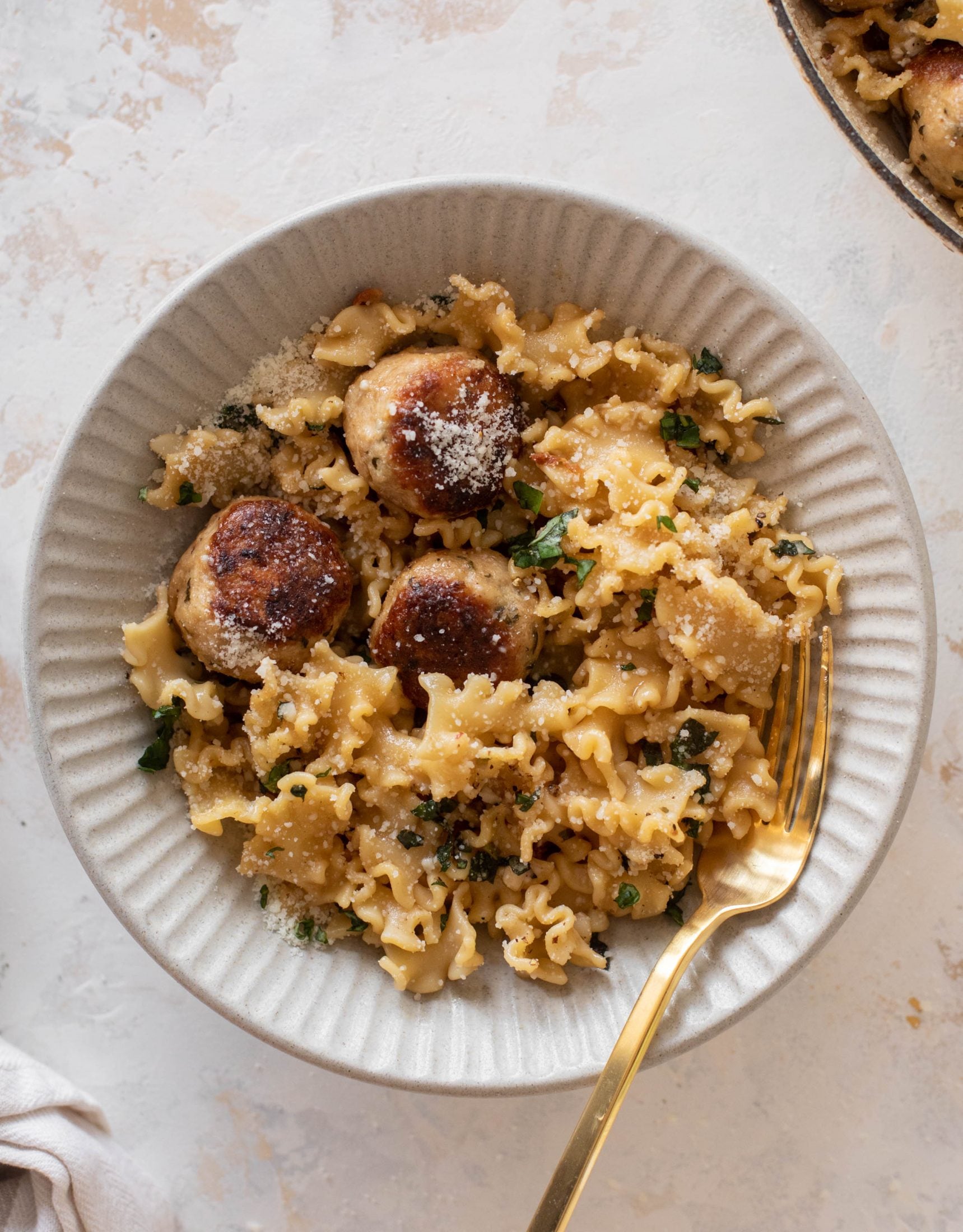 garlic butter chicken meatballs and noodles