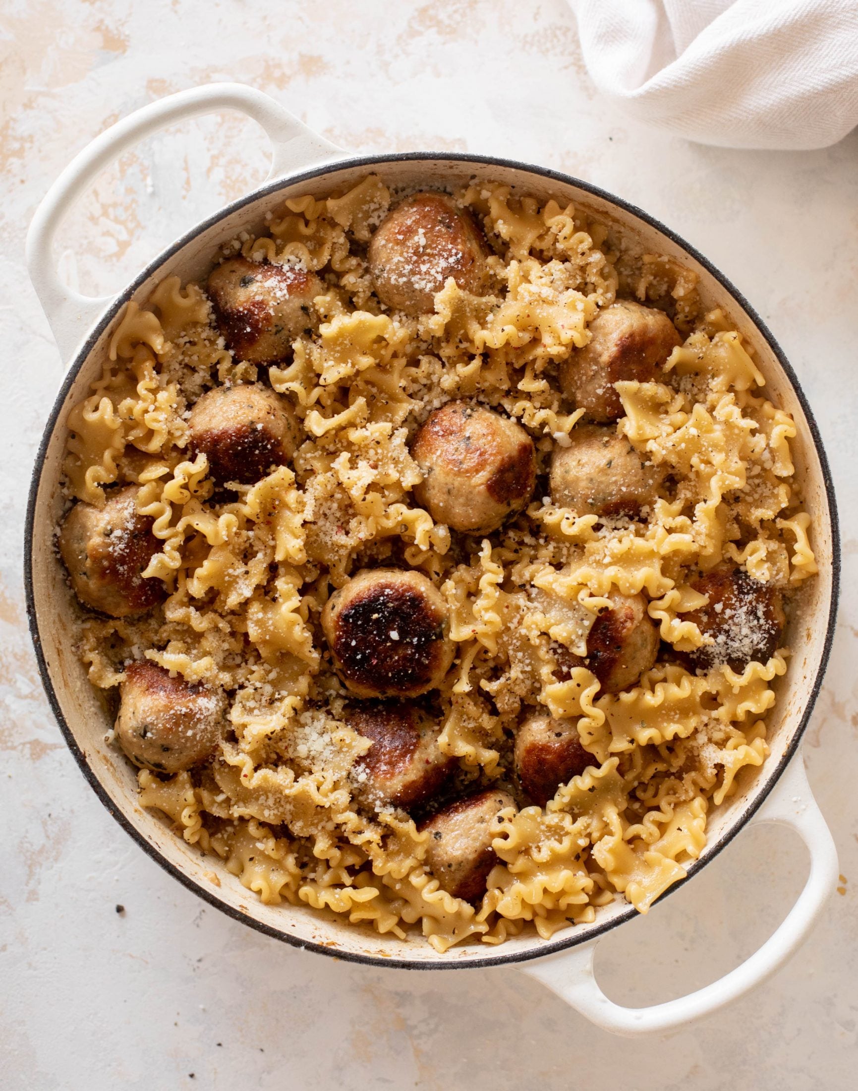 garlic butter chicken meatballs and noodles