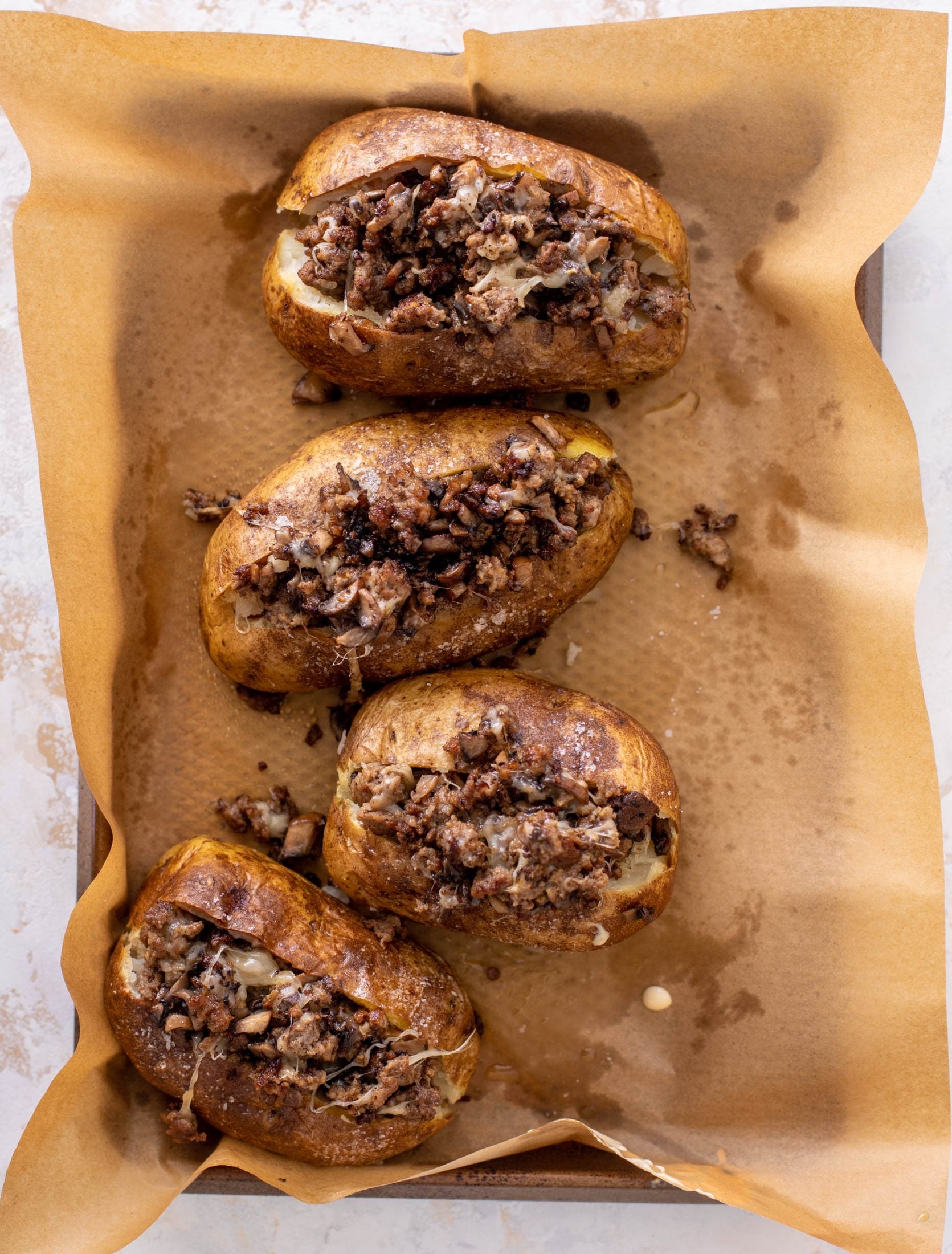 mushroom swiss cheeseburger stuffed potatoes