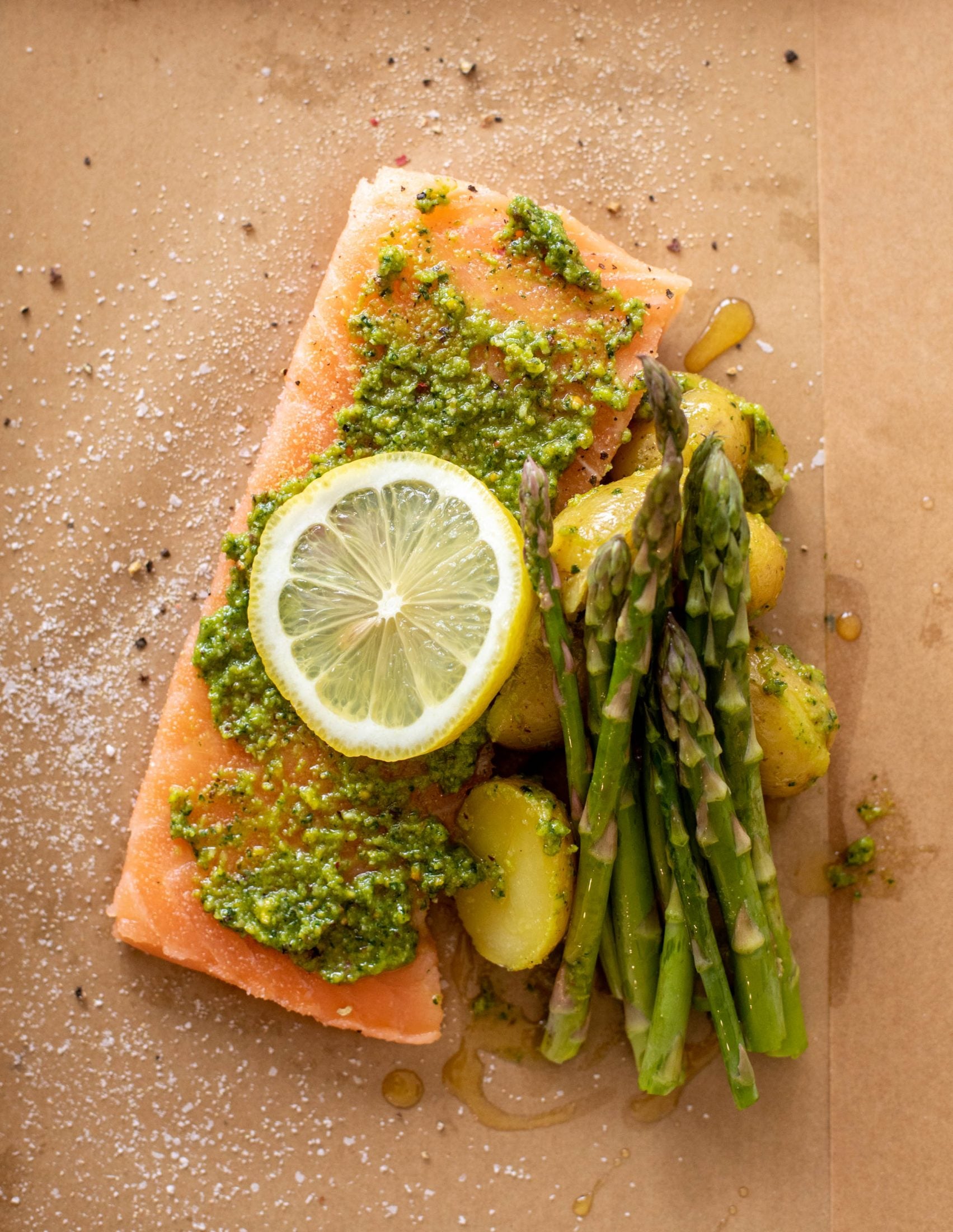 salmon and potato parchment packets