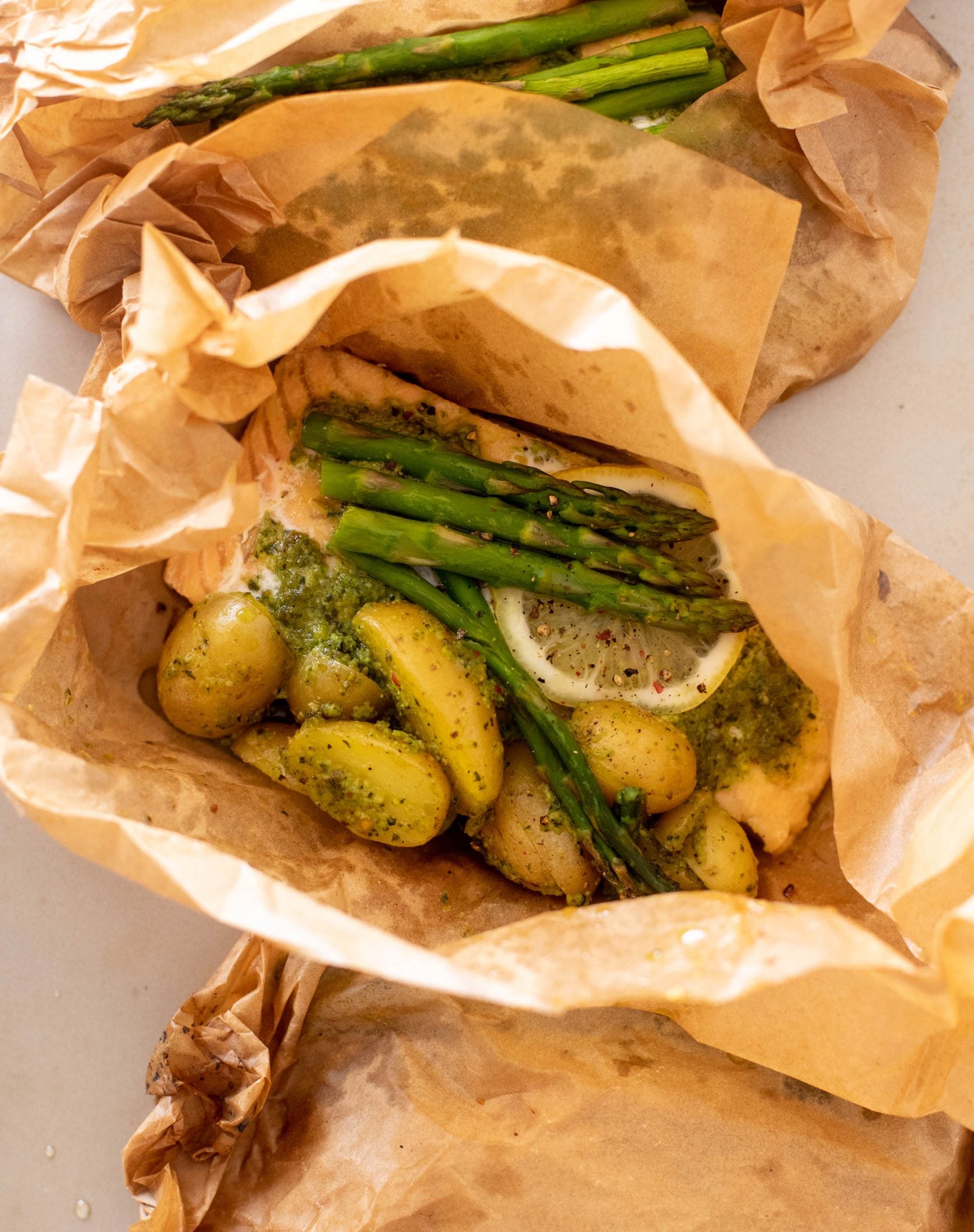 salmon and potato parchment packets