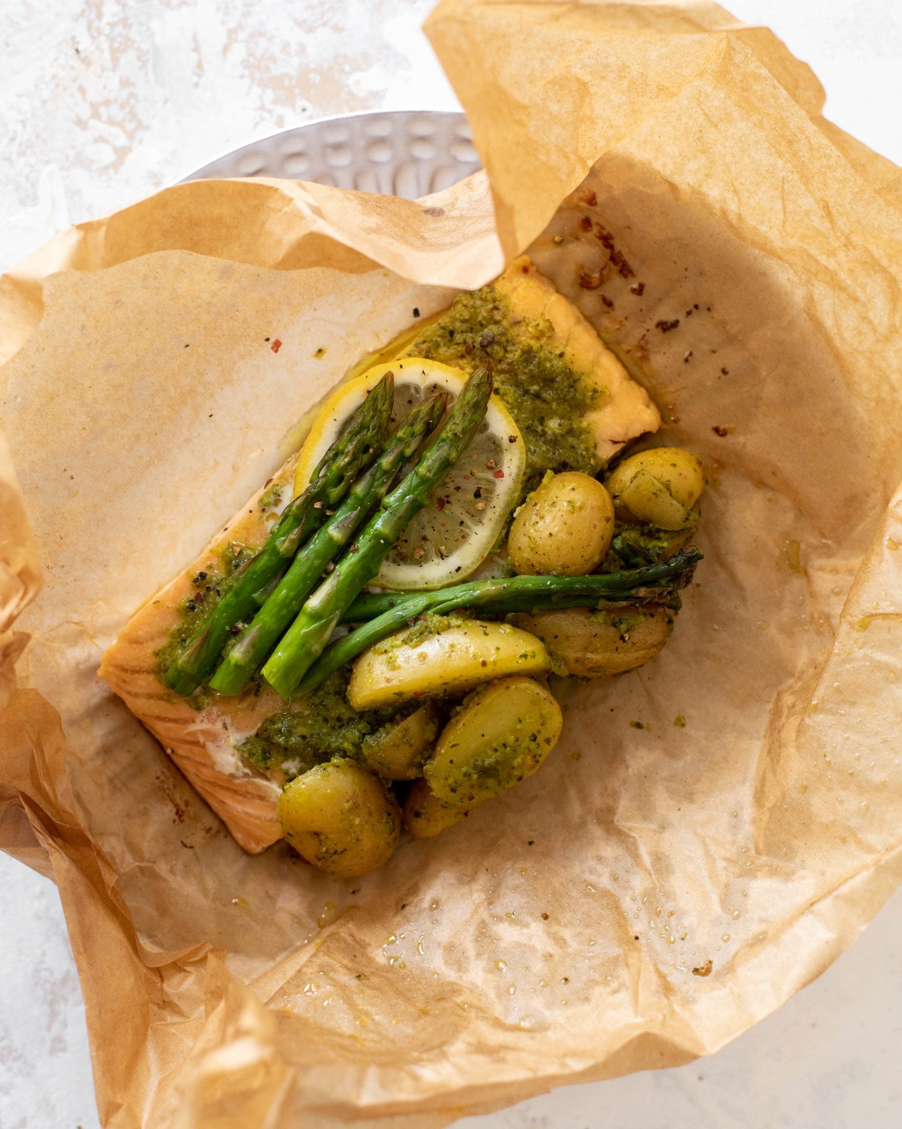 salmon and potato parchment packets