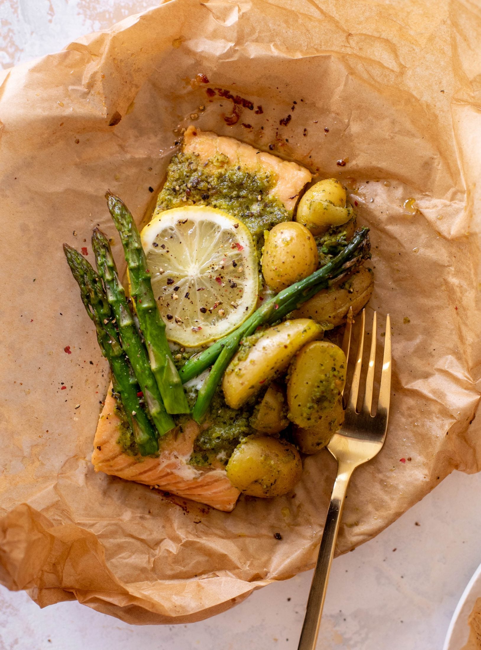 salmon and potato parchment packets