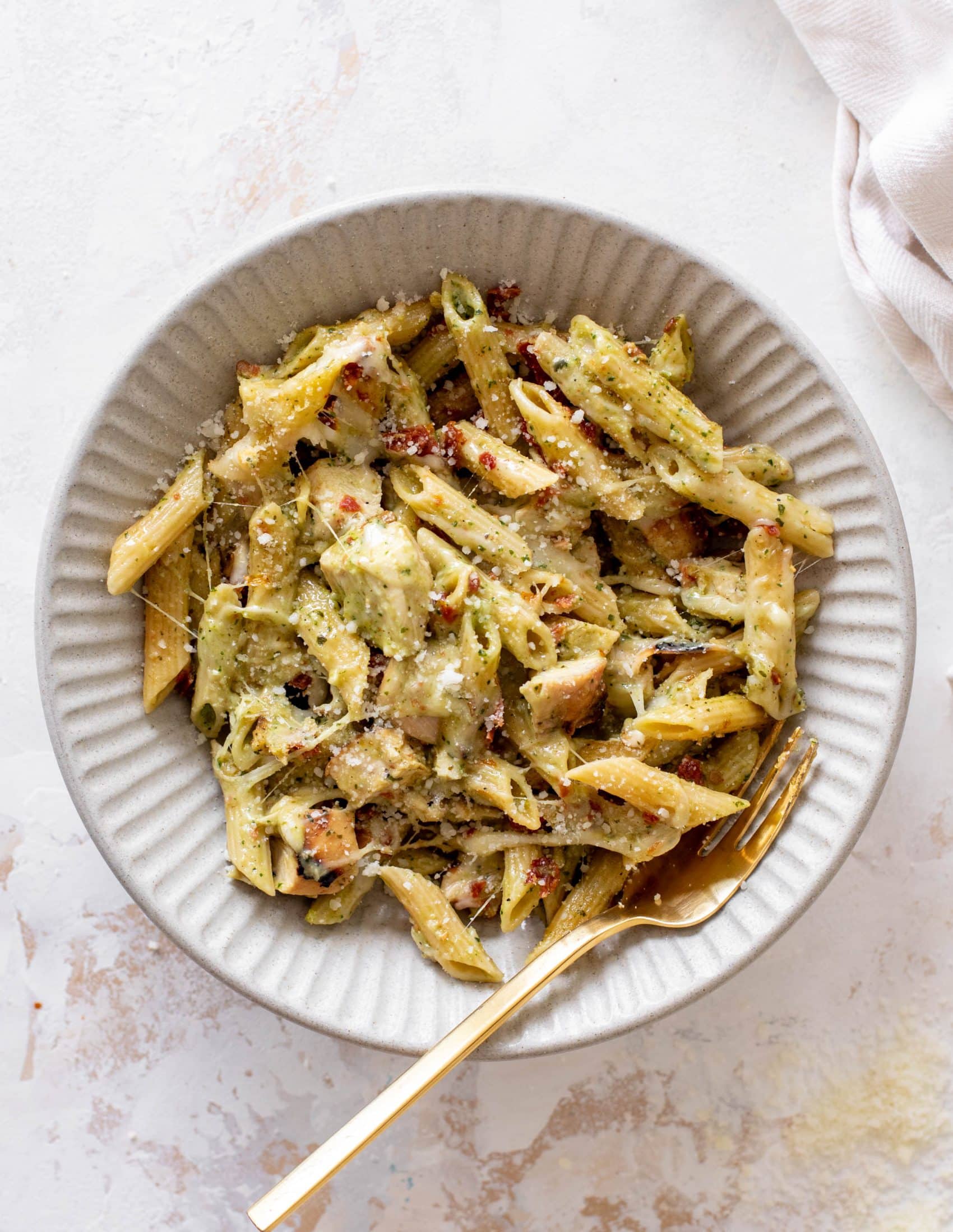 grilled chicken pesto pasta bake