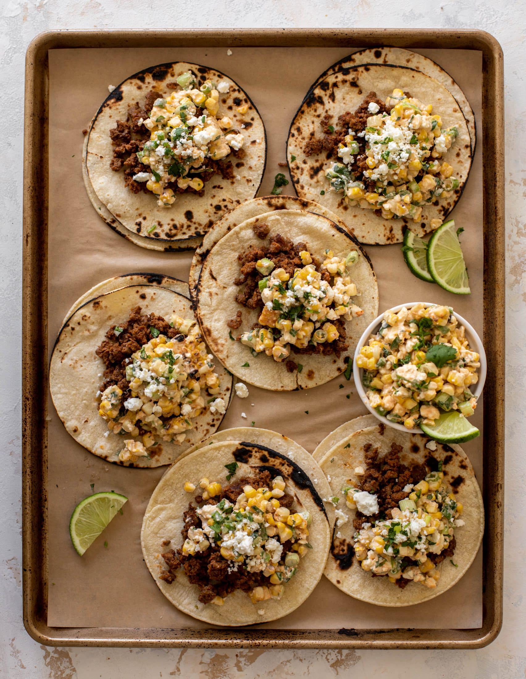creamy street corn beef tacos