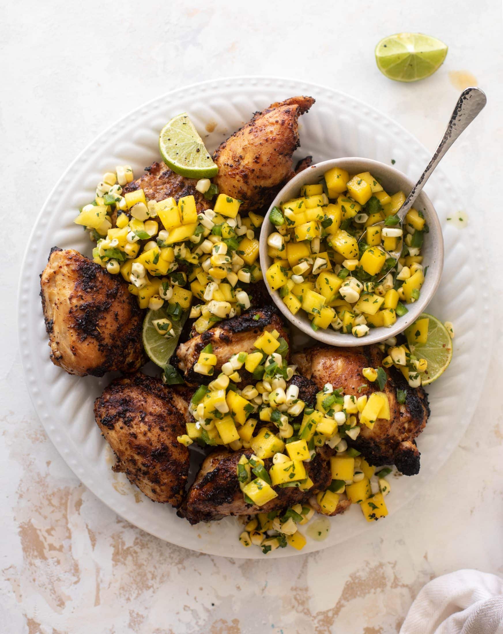 chili lime chicken thighs with mango corn salsa